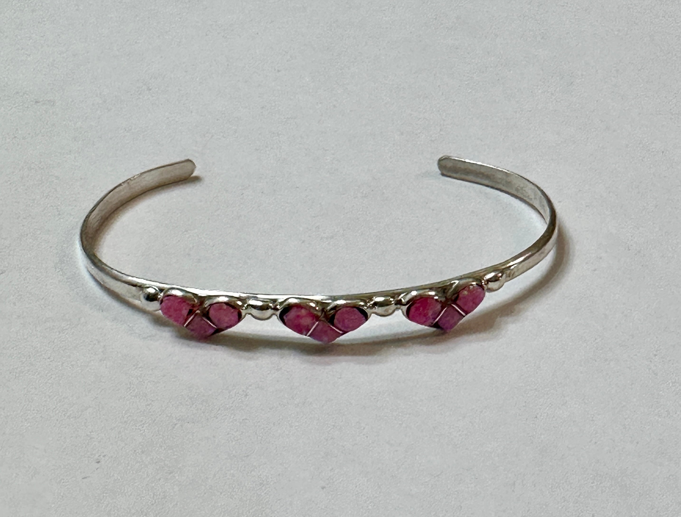 Sterling Silver Opal Three Pink Hearts Baby Cuff Bracelet