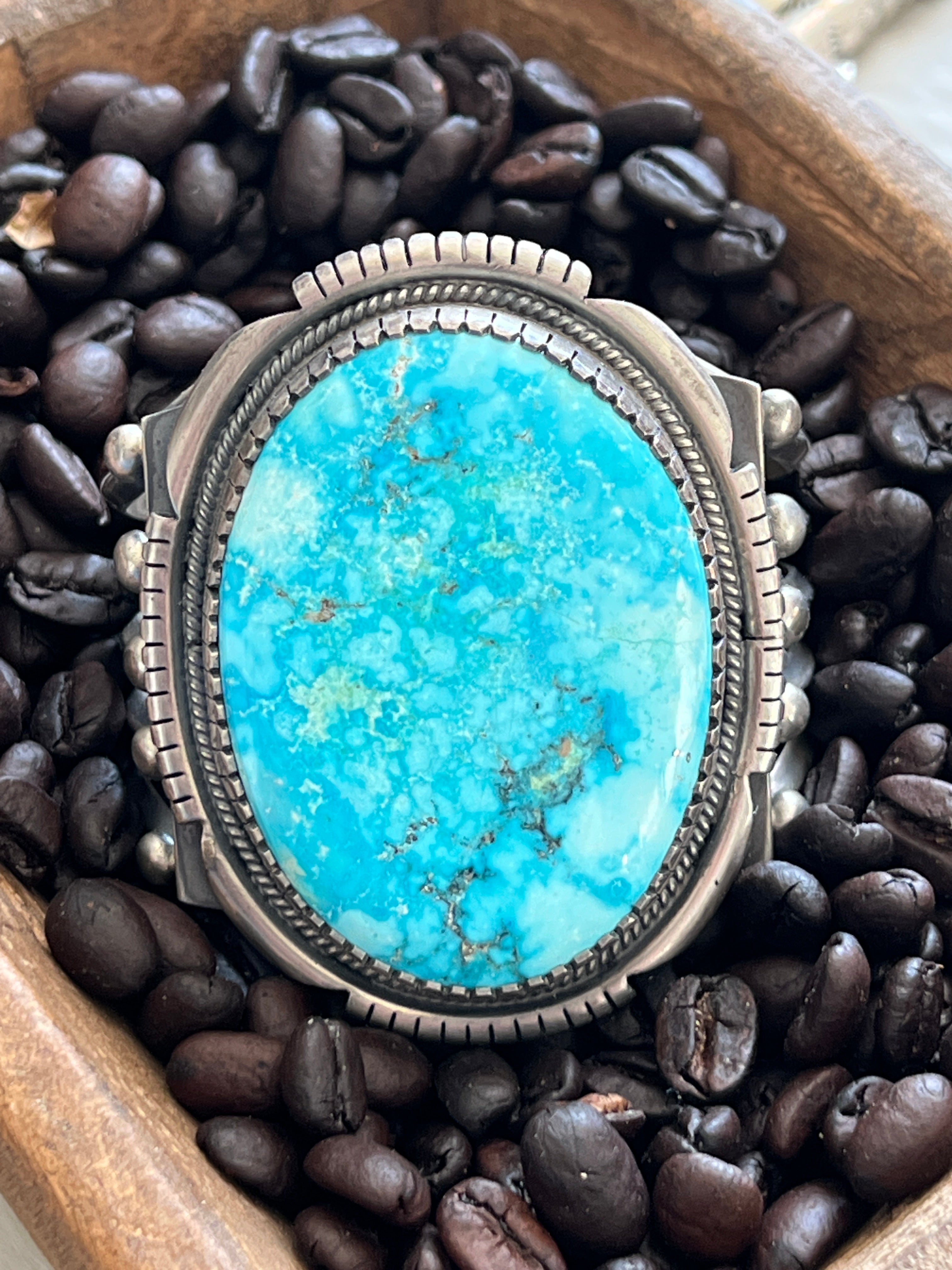 Handcrafted Sterling Silver and Natural Kingman Turquoise Cuff Bracelet by Verdy Jake
