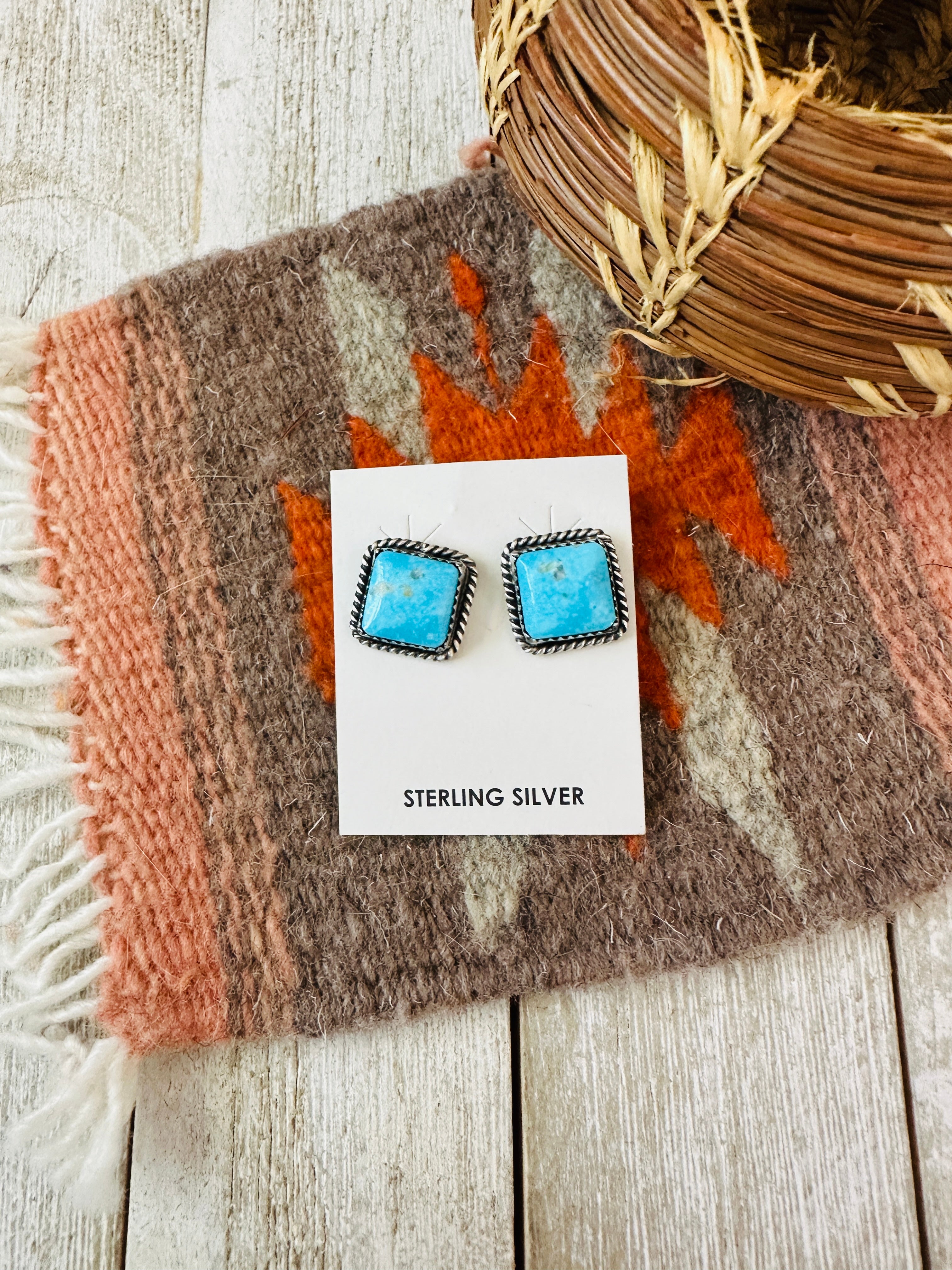 Handcrafted Sterling Silver & Turquoise Square Post Earrings