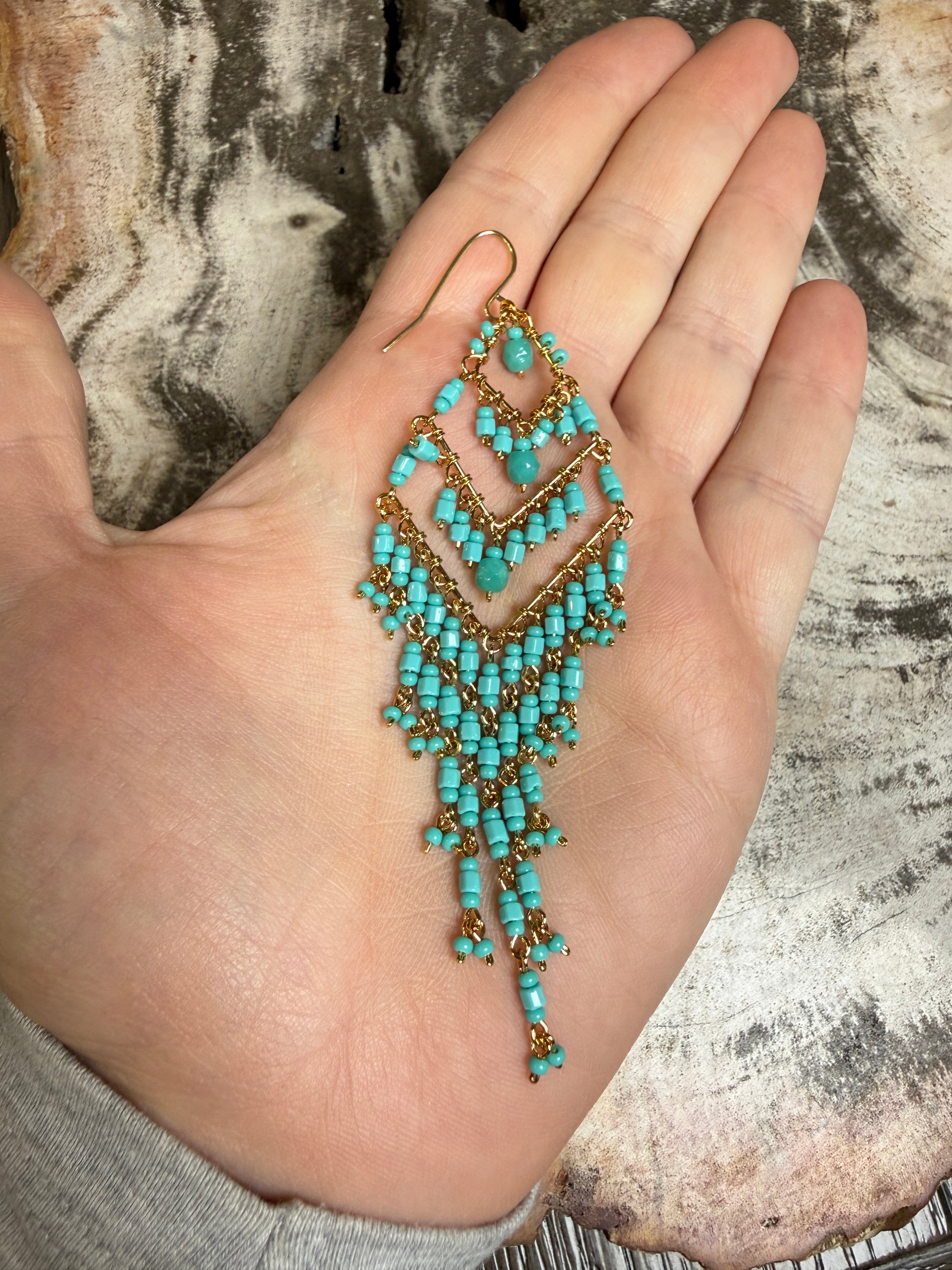 “The Golden Collection” Bella Handmade Gold Plated Turquiose Beaded Earrings