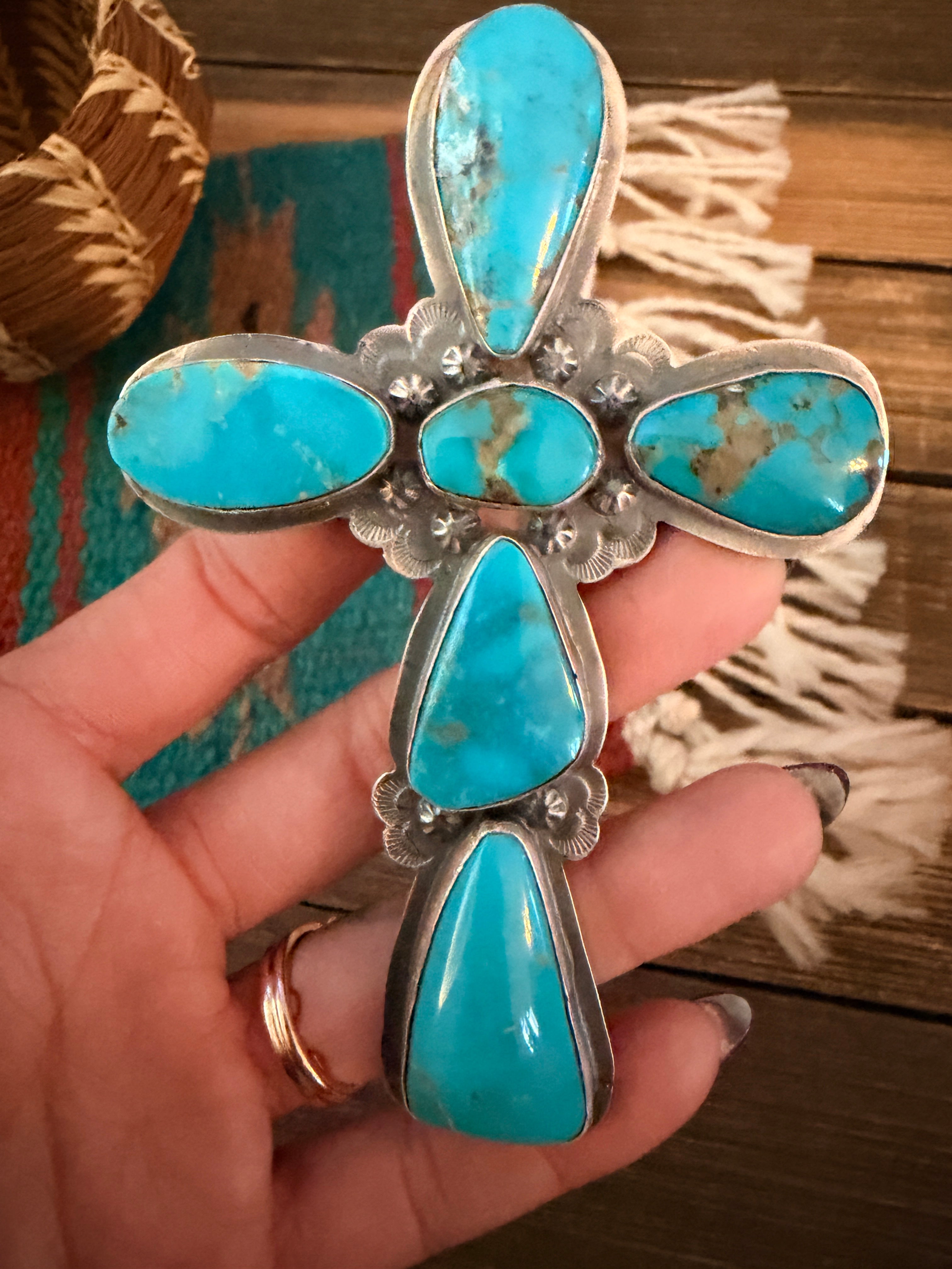 Handcrafted Turquoise & Sterling Silver Cross Cuff Bracelet