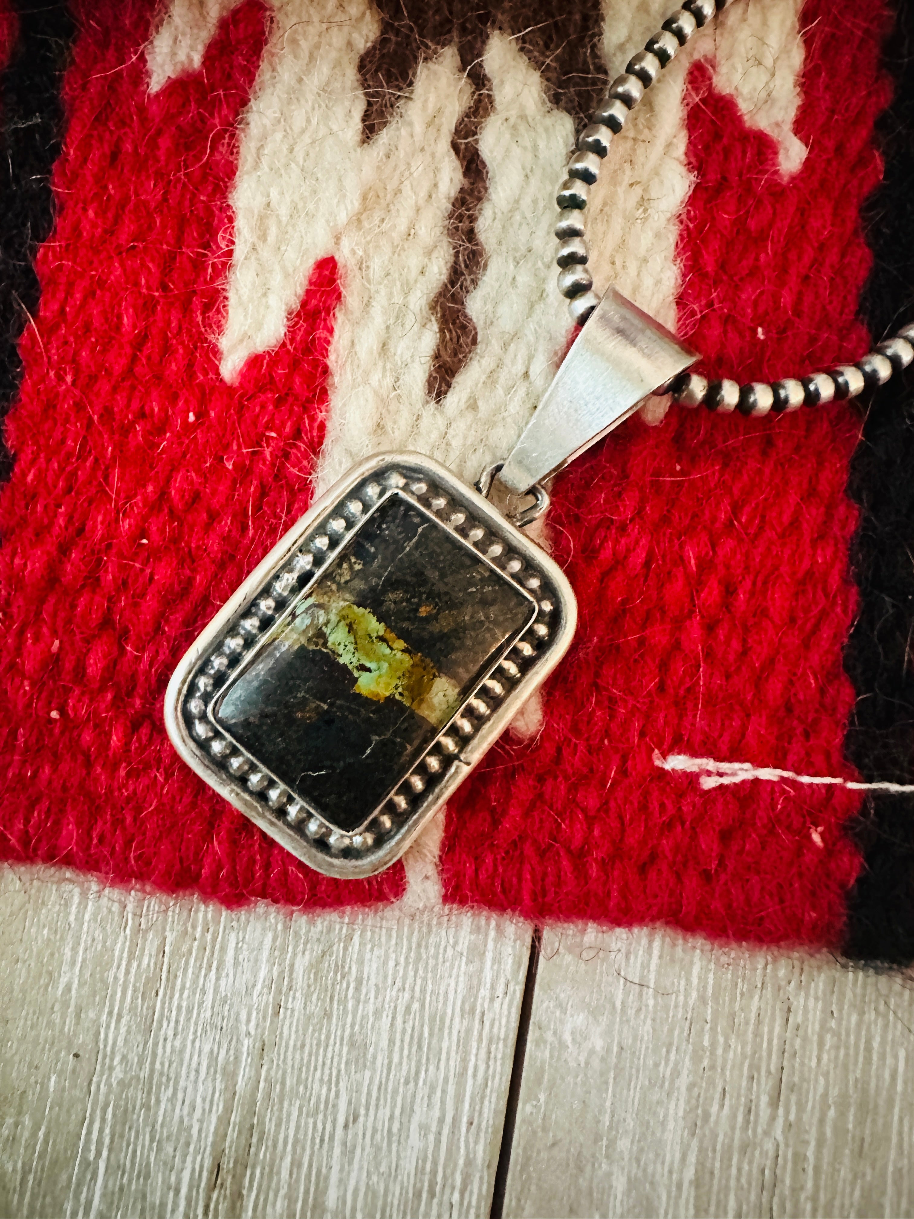 Handcrafted Sterling Silver & Blackjack Turquoise Pendant