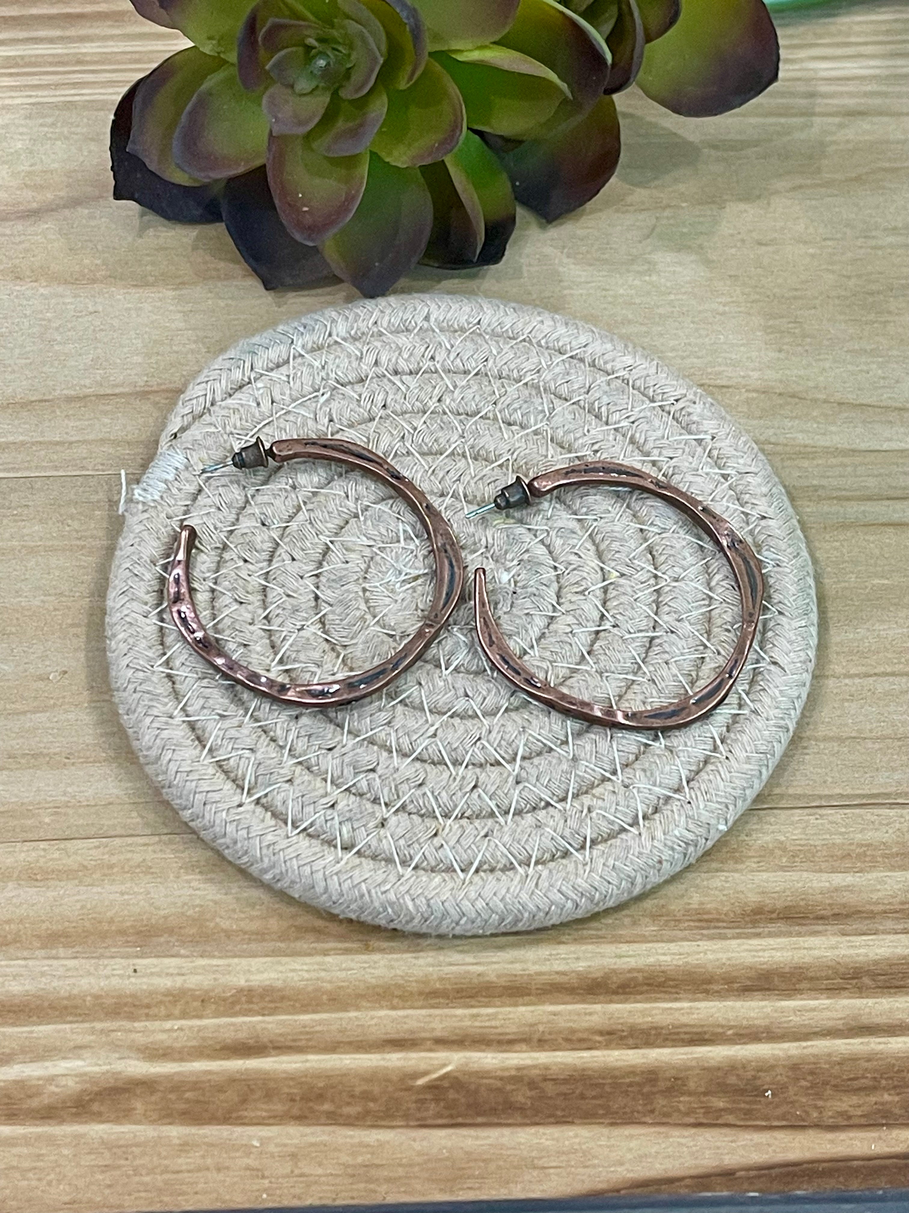 Vintage Handmade Copper Hoop Earrings