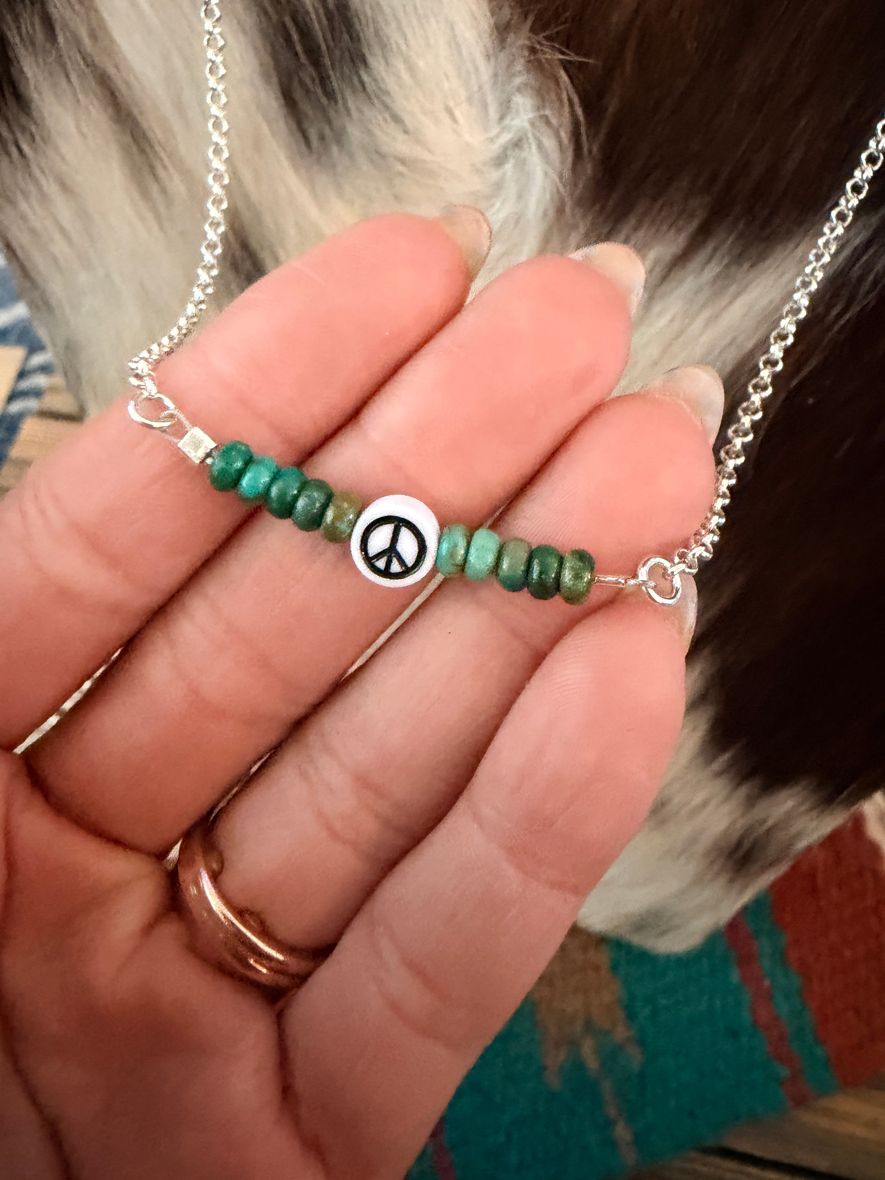Handmade Sterling Silver & Turquoise Beaded Peace Necklace