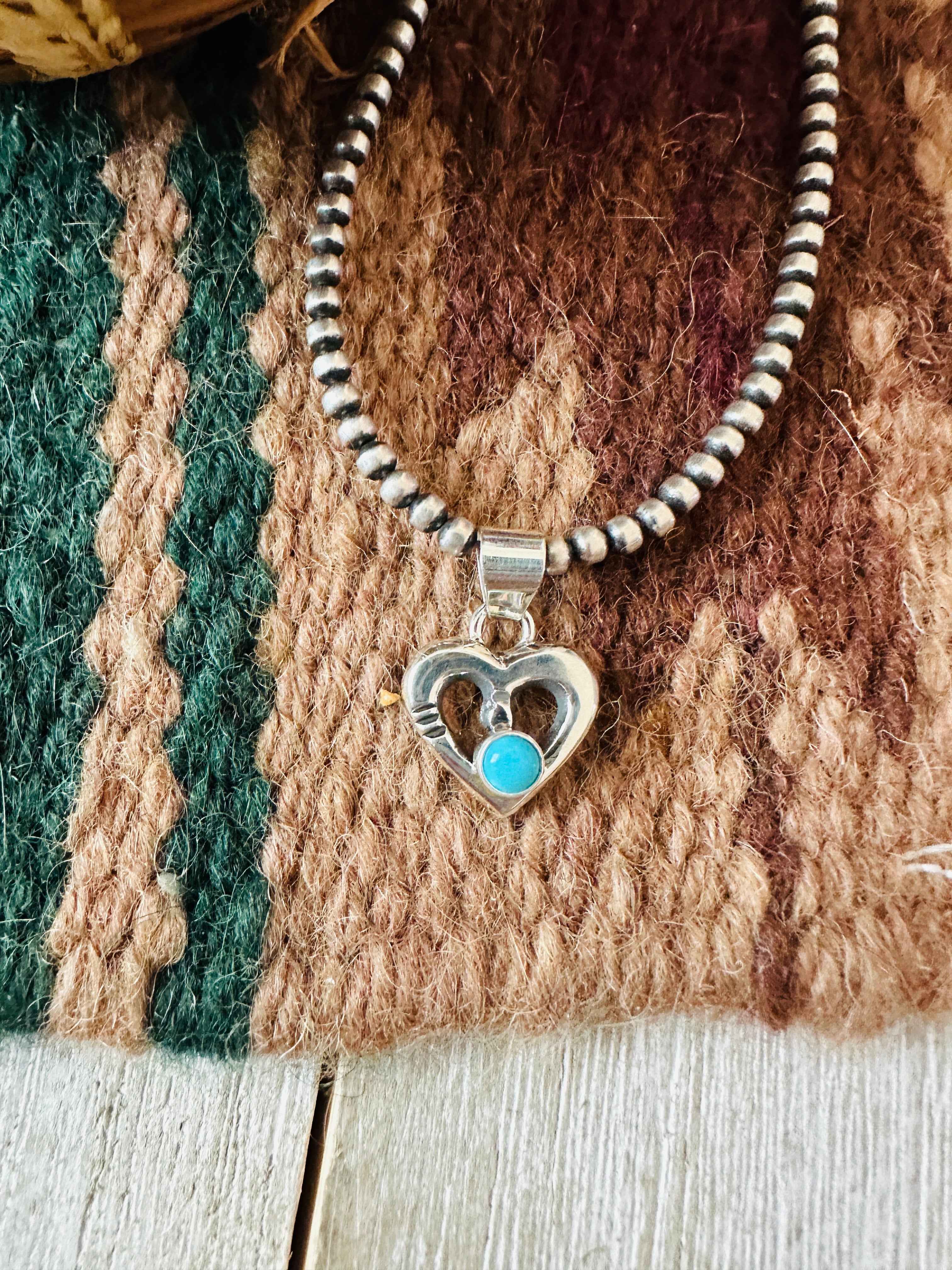 Handcrafted Turquoise & Sterling Silver Mini Heart Pendant