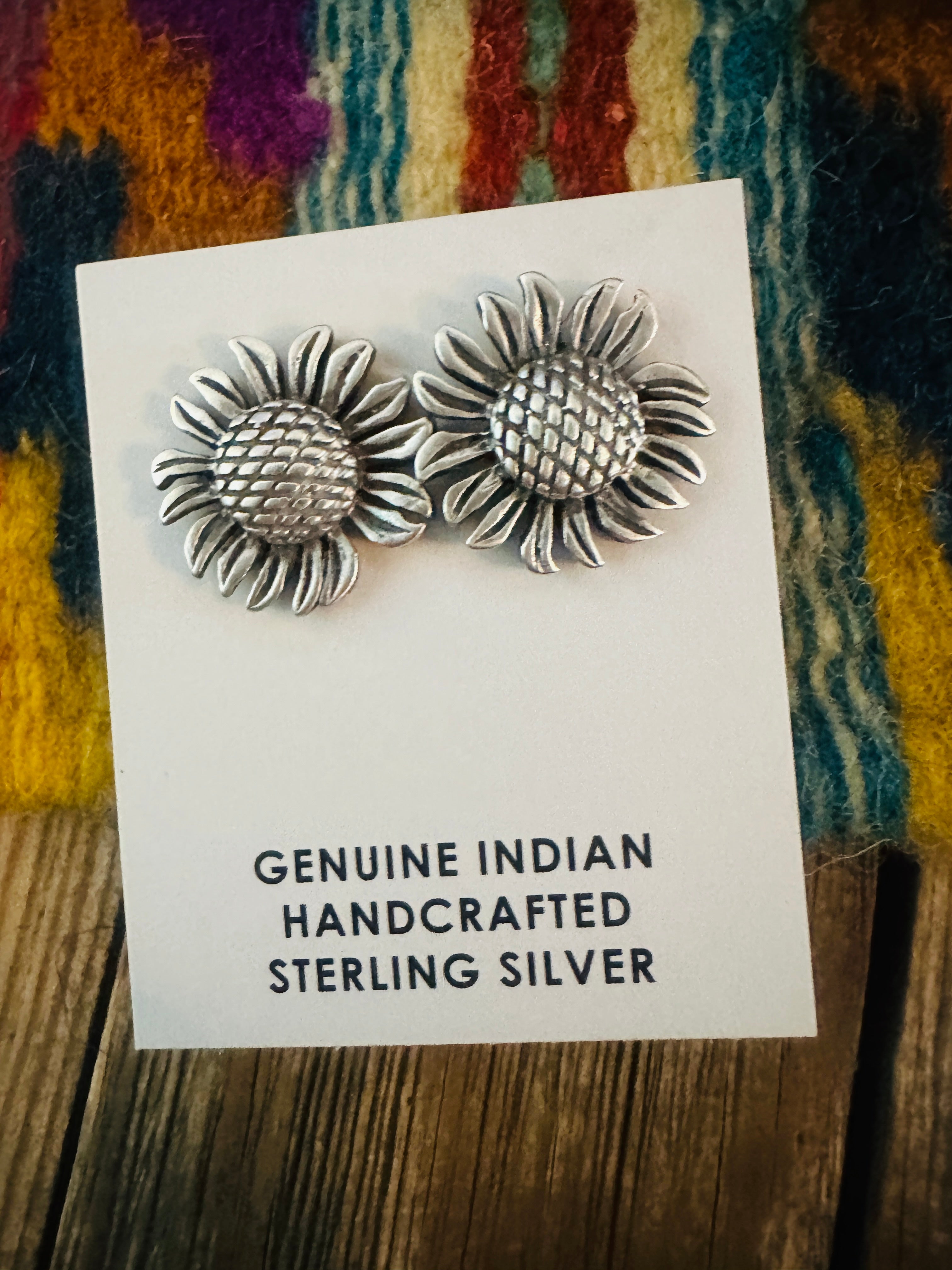Handcrafted Sterling Silver Sunflower Stud Earrings