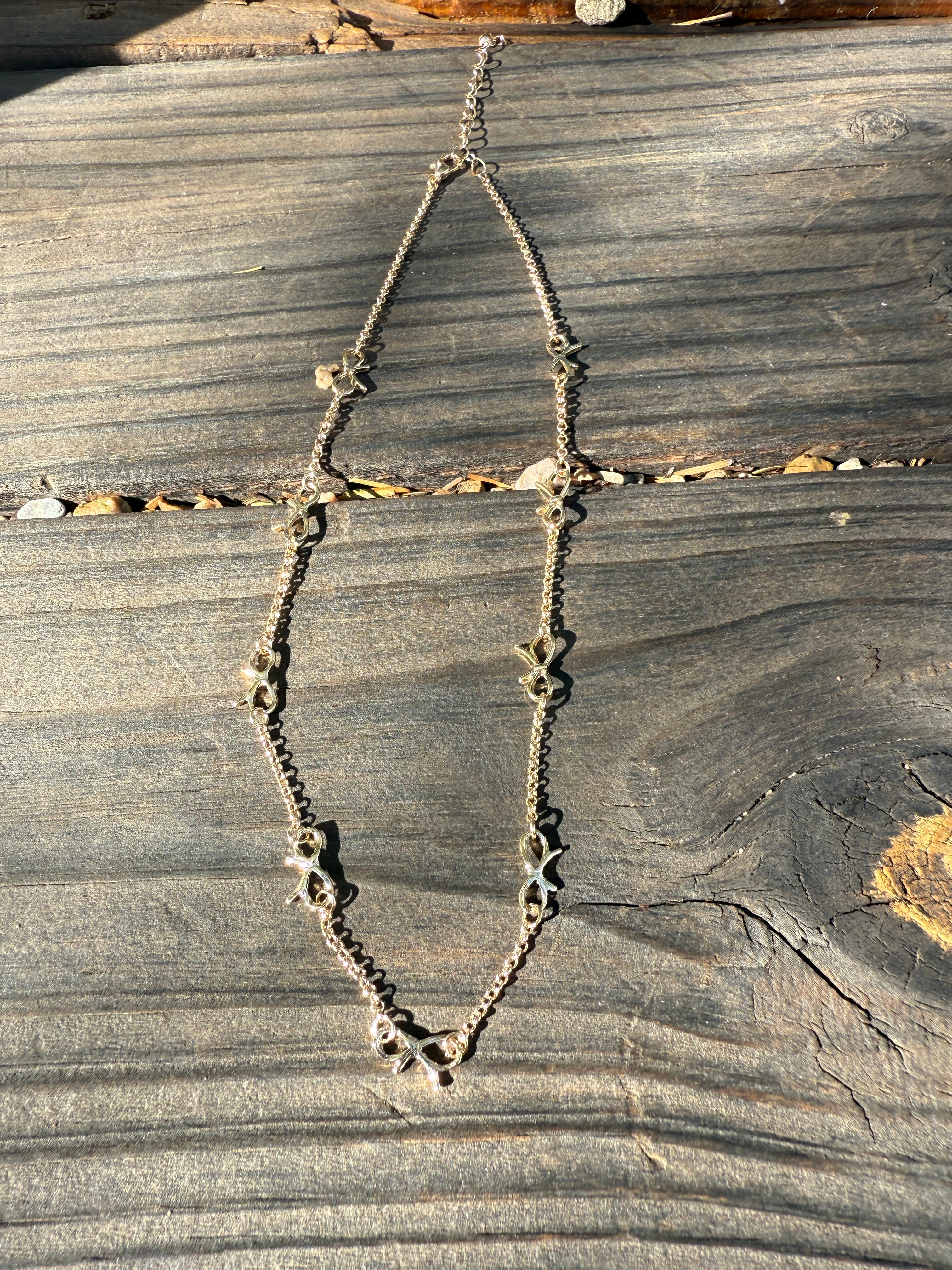 “The Golden Collection” BOW STATION NECKLACE Handmade Gold Plated Necklace