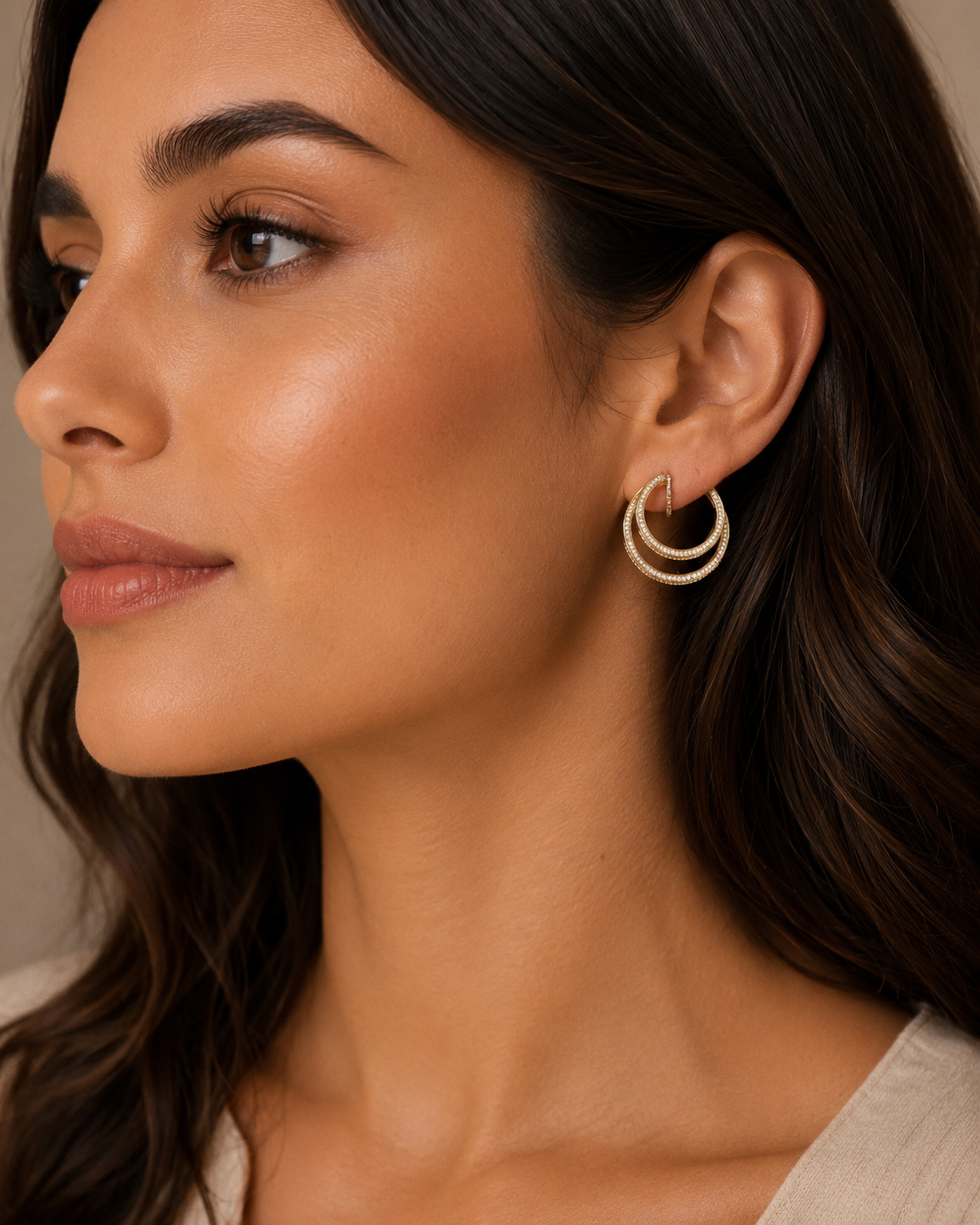 14k Gold CZ Double Hoop Earrings