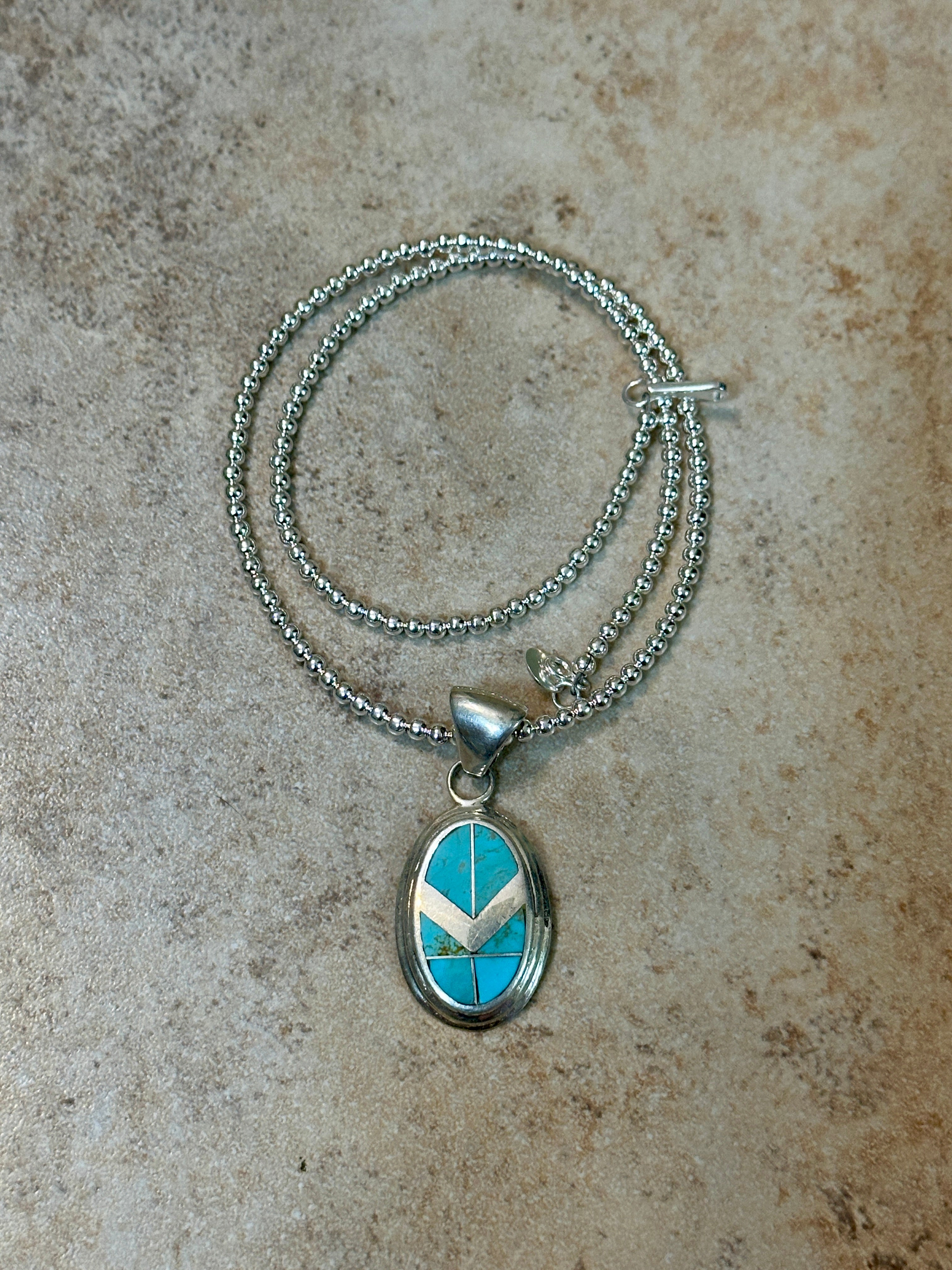 Handcrafted Turquoise 8 & Sterling Silver Oval Pendant