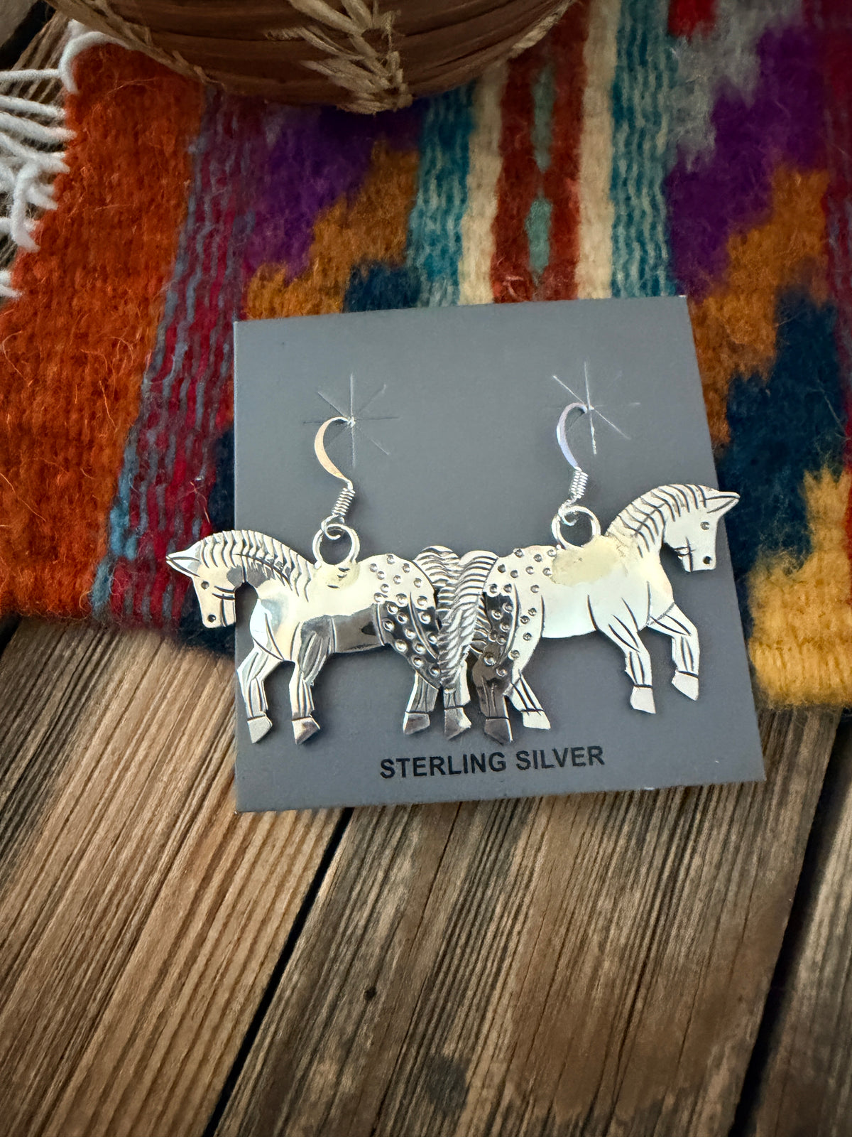 Handcrafted Sterling Silver Horse Dangle Earrings by Louise Yazzie