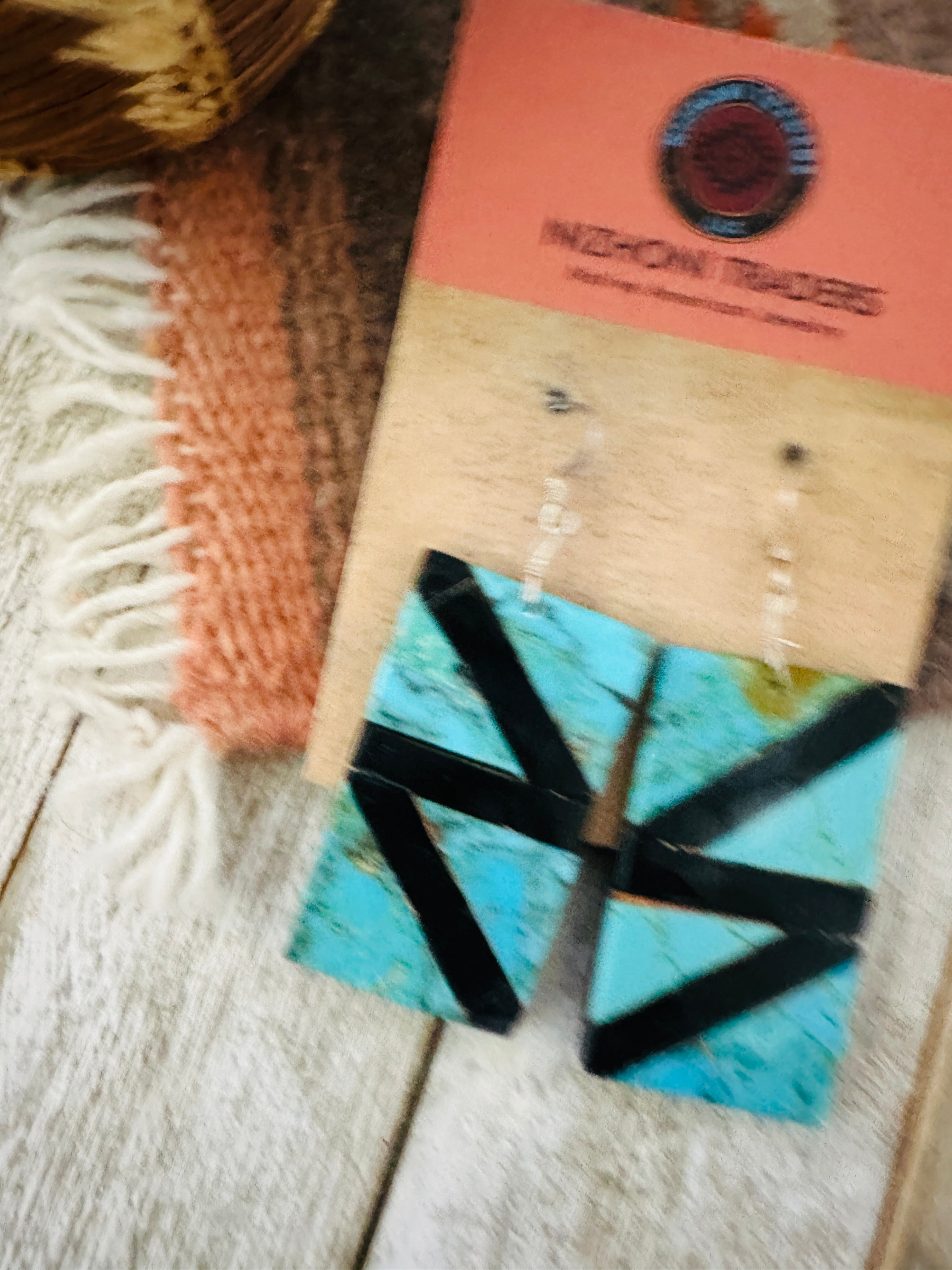 Santo Domingo Turquoise & Onyx Inlay Dangle Earrings