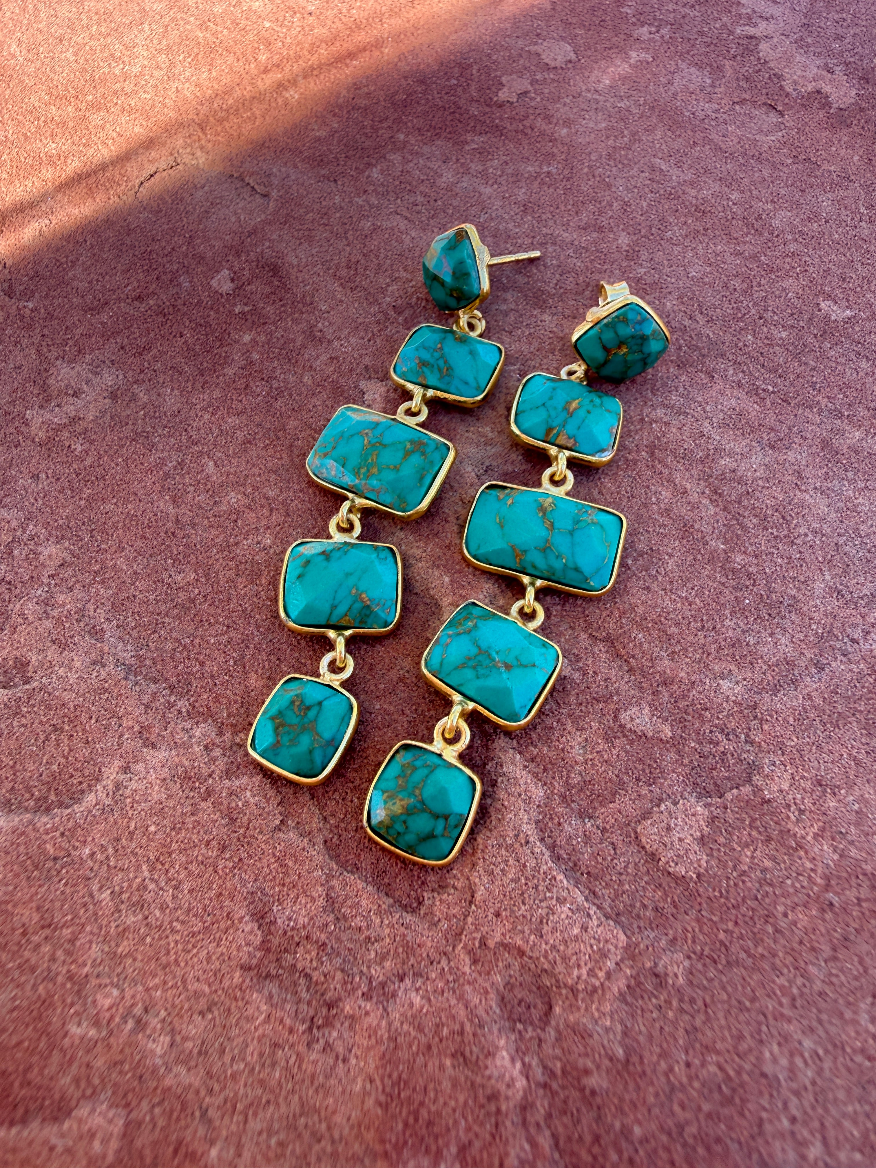 “The Golden Collection” COASTAL CALM Handmade Gold Plated Sterling Silver & Natural Turquoise Earrings