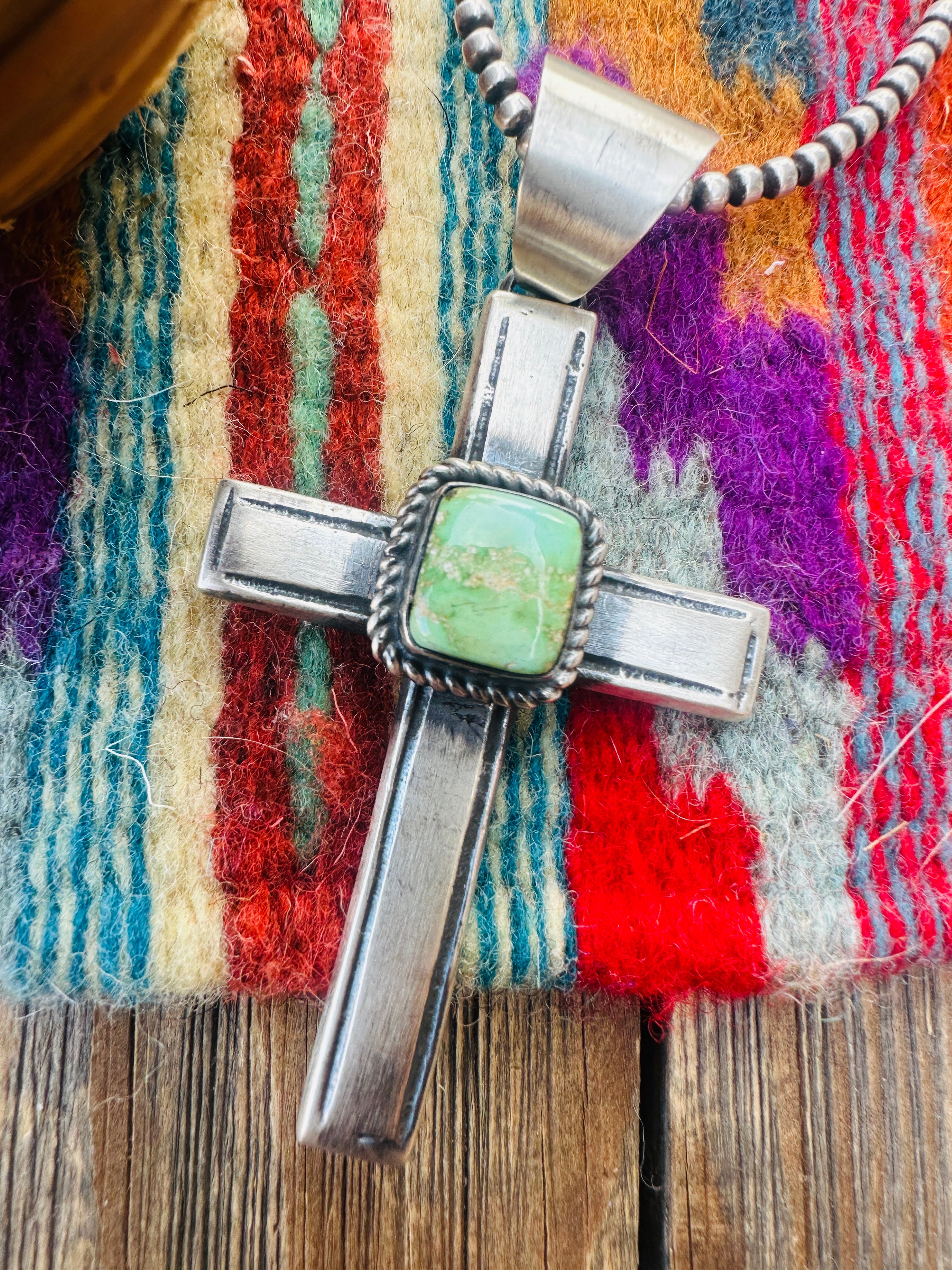 Handcrafted Sonoran Mountain Turquoise & Sterling Silver Cross Pendant by Chimney Butte