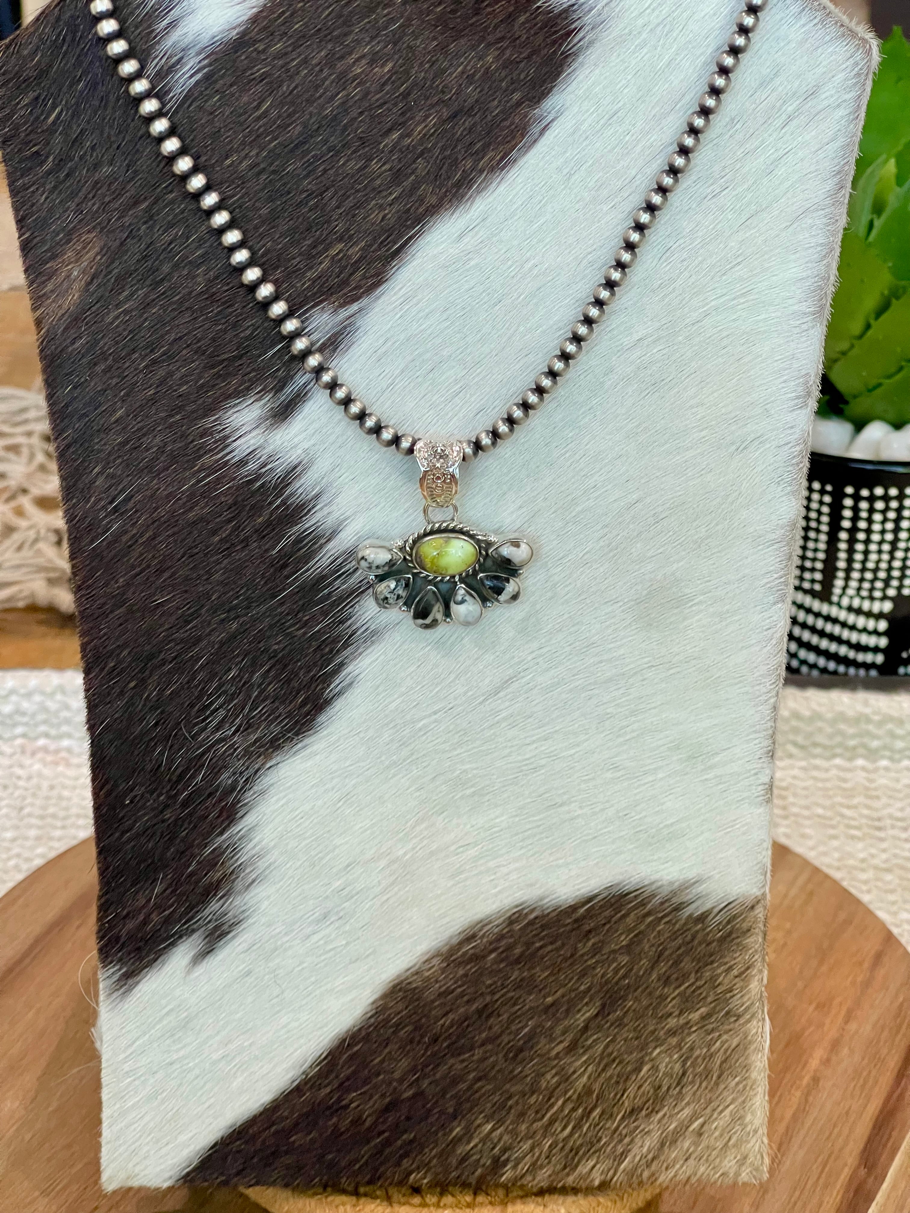 Handcrafted Sterling Silver, White Buffalo & Palomino Cluster Pendant