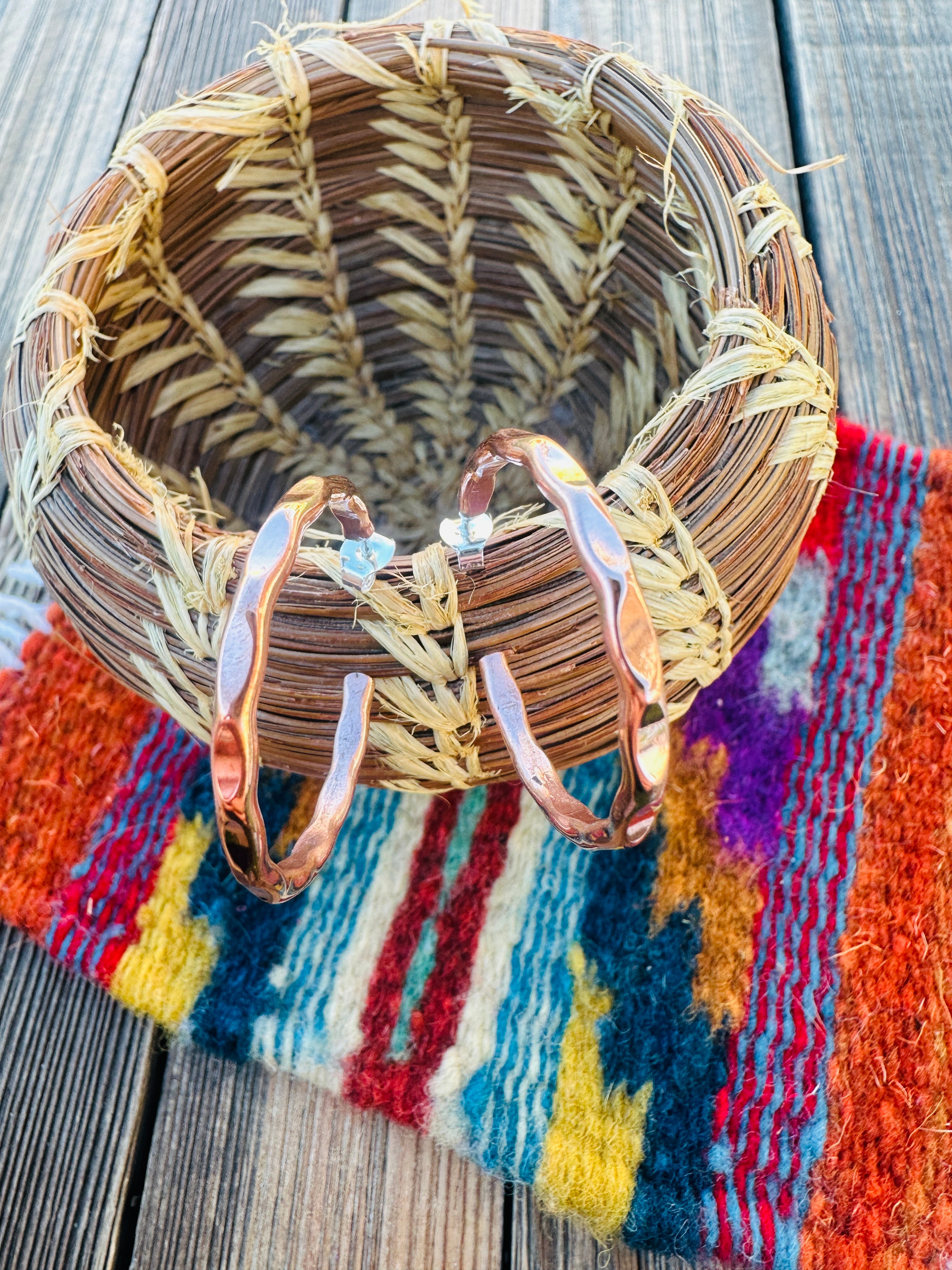 Handcrafted Hammered Copper Hoop Earrings
