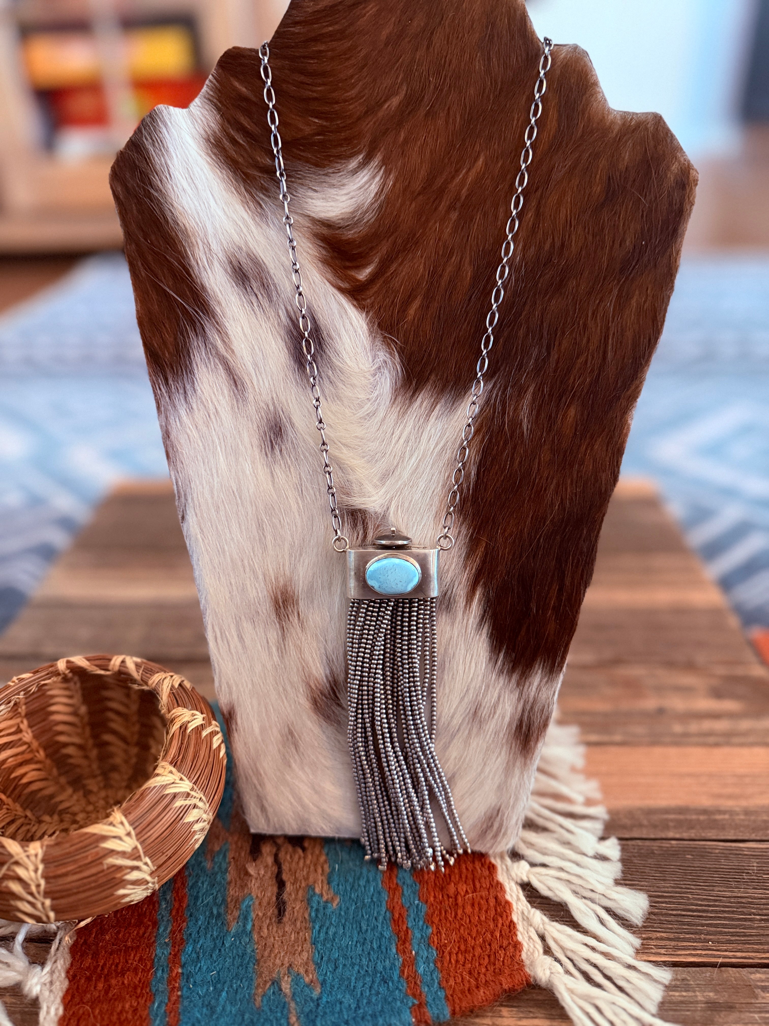 Handcrafted Golden Hills Turquoise & Sterling Silver Beaded Tassel Necklace