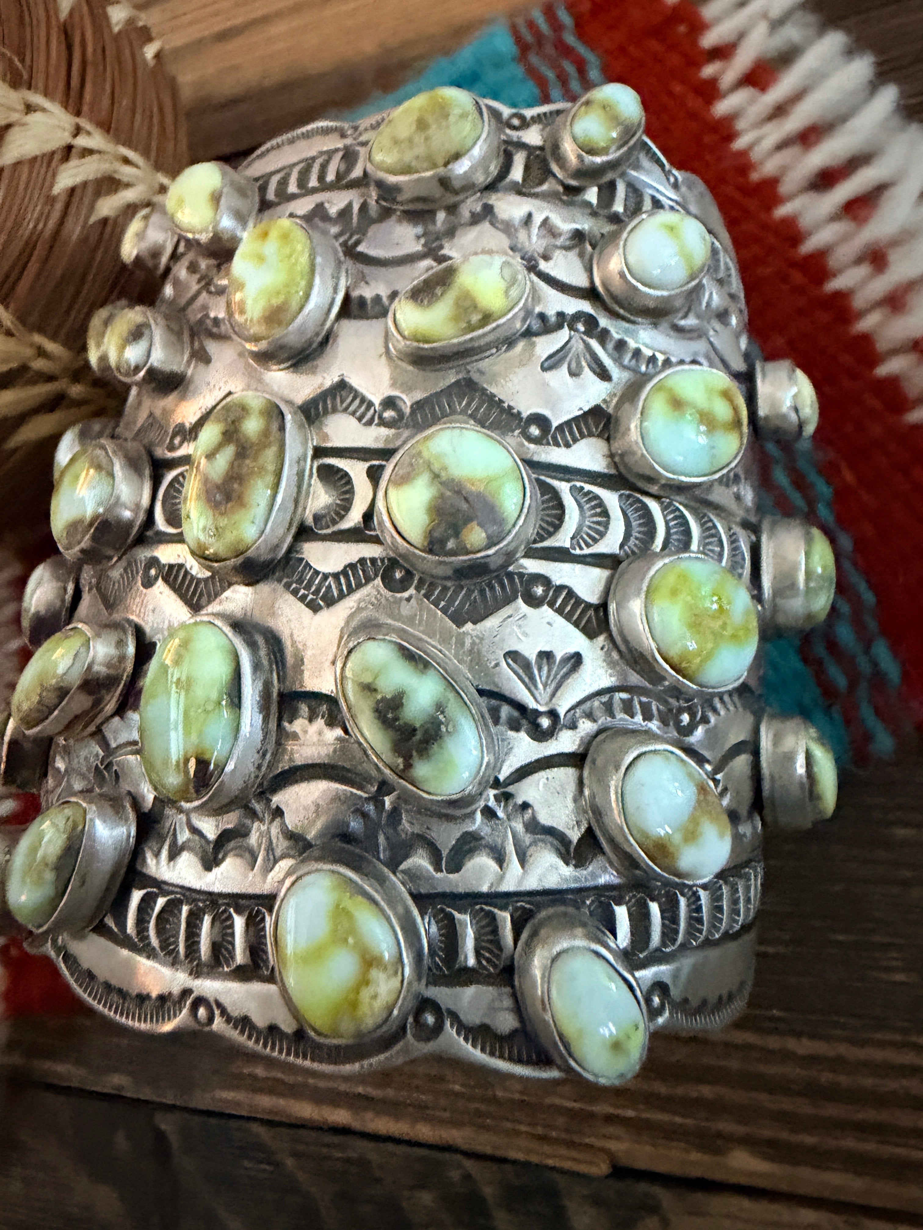 Handcrafted Palomino Turquoise & Sterling Silver Cuff Bracelet by Leroy James