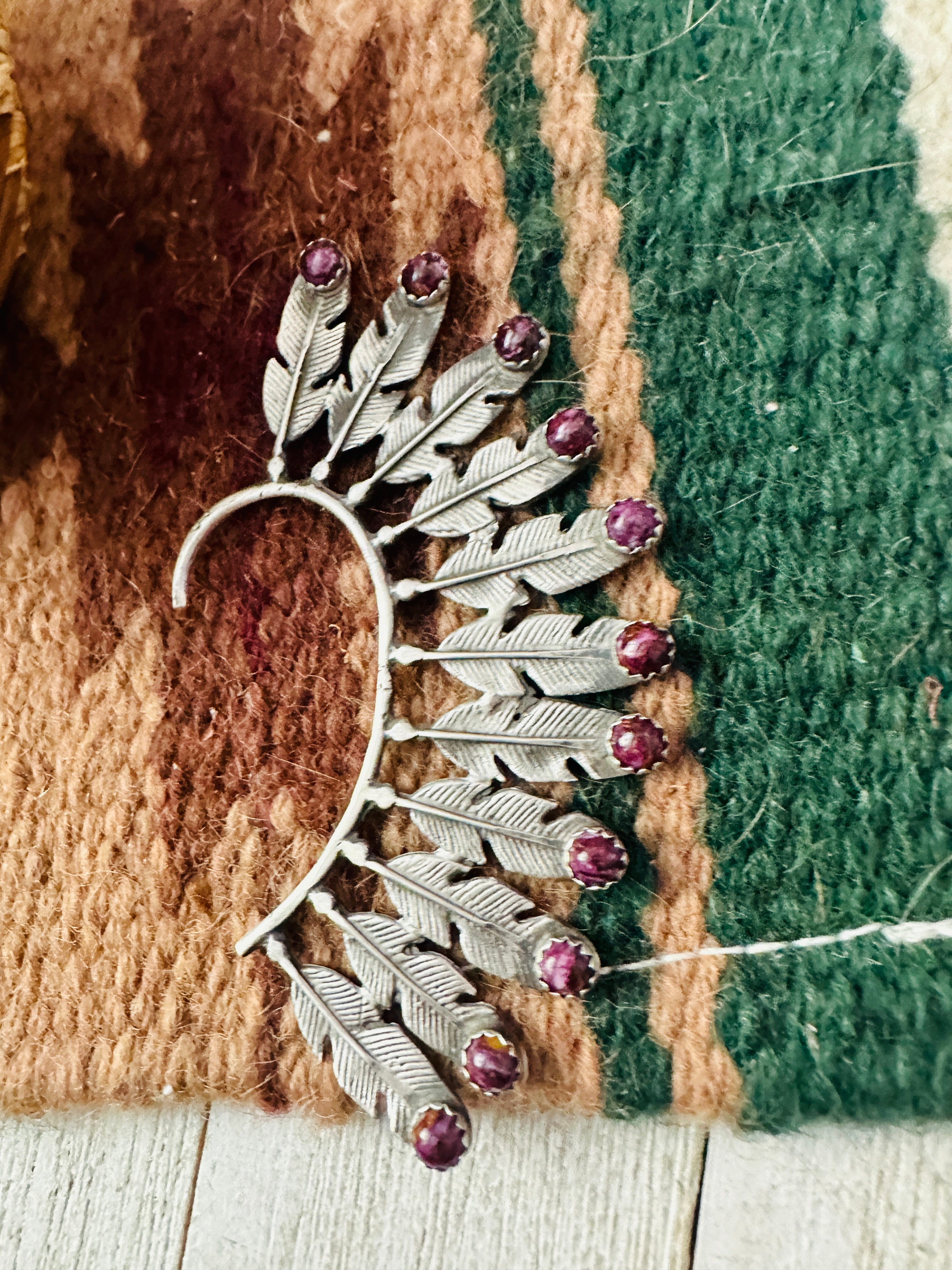 Navajo Purple Spiny & Sterling Silver Feather Cuff Earring (Right Side)