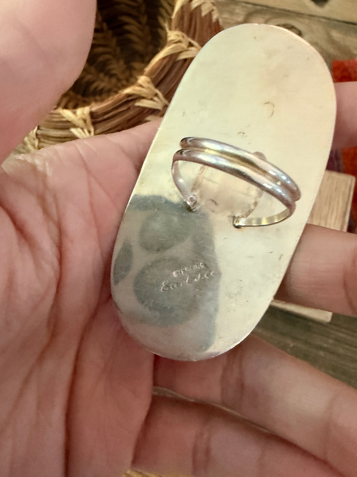 Old Pawn Handcrafted Turquoise & Sterling Silver Ring Size 9.5 by Earl Lee