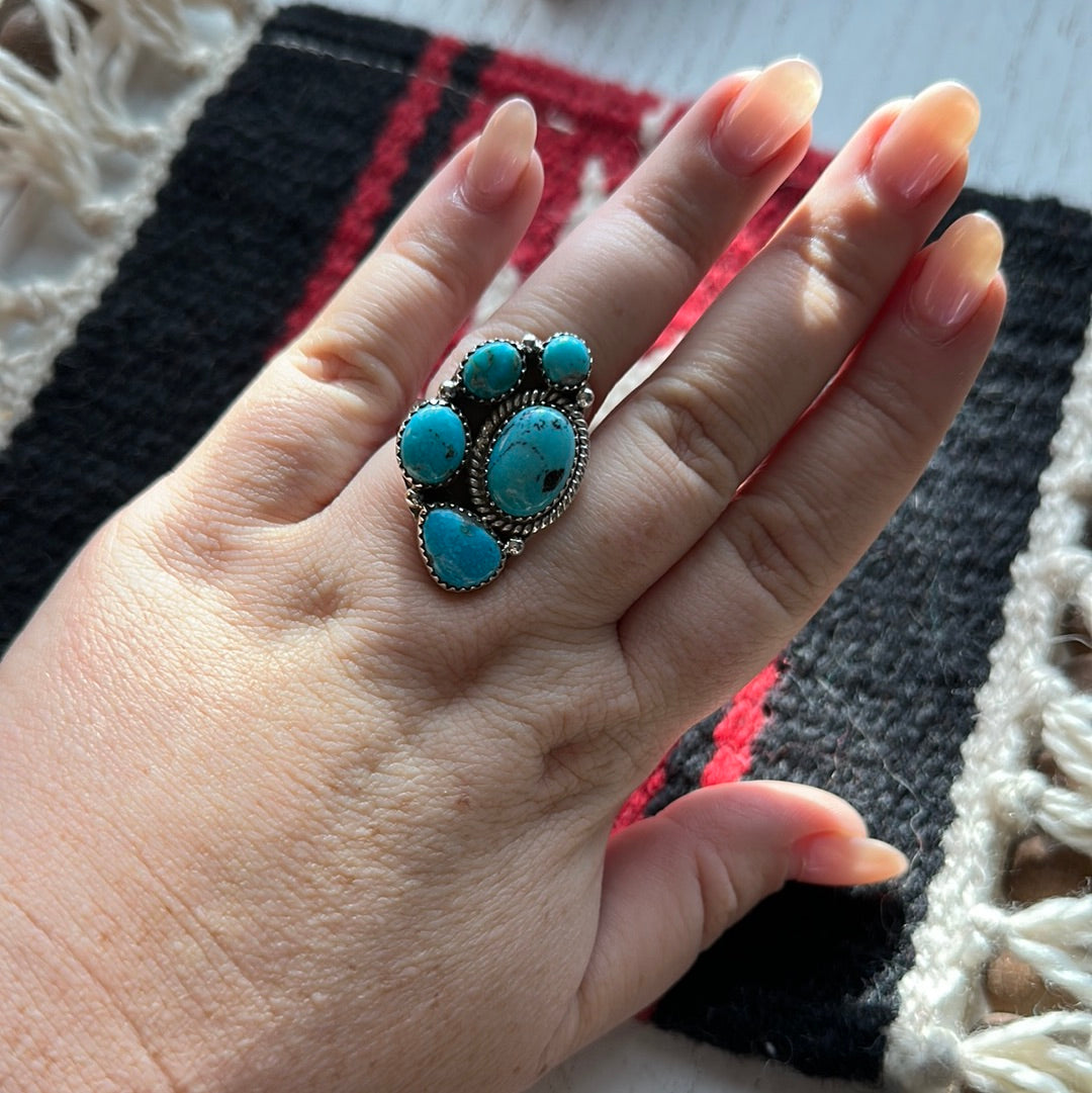 Beautiful Handmade Turquoise And Sterling Silver Adjustable Ring Signed Nizhoni