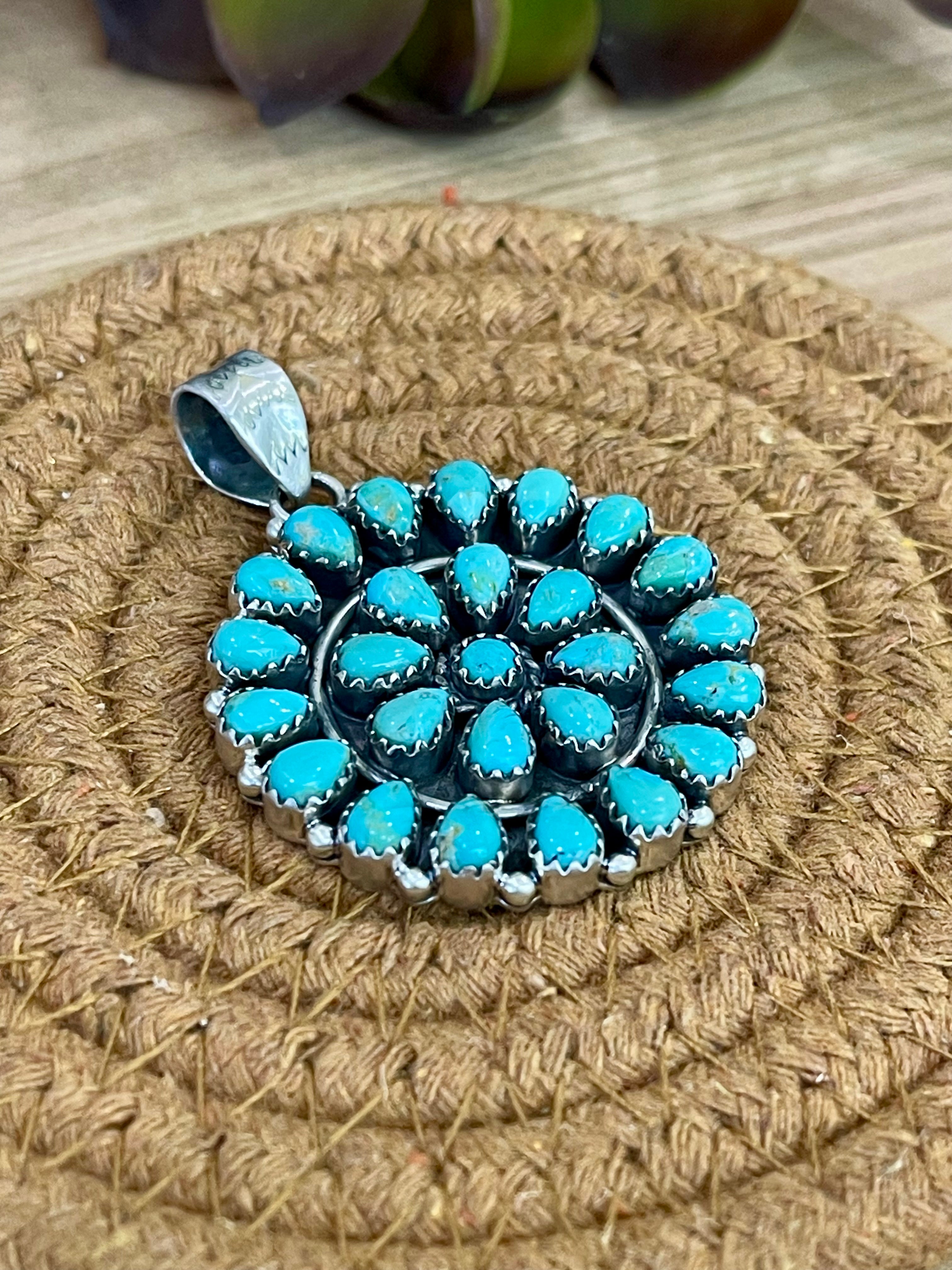 Handmade Sterling Silver & Turquoise Cluster Pendant