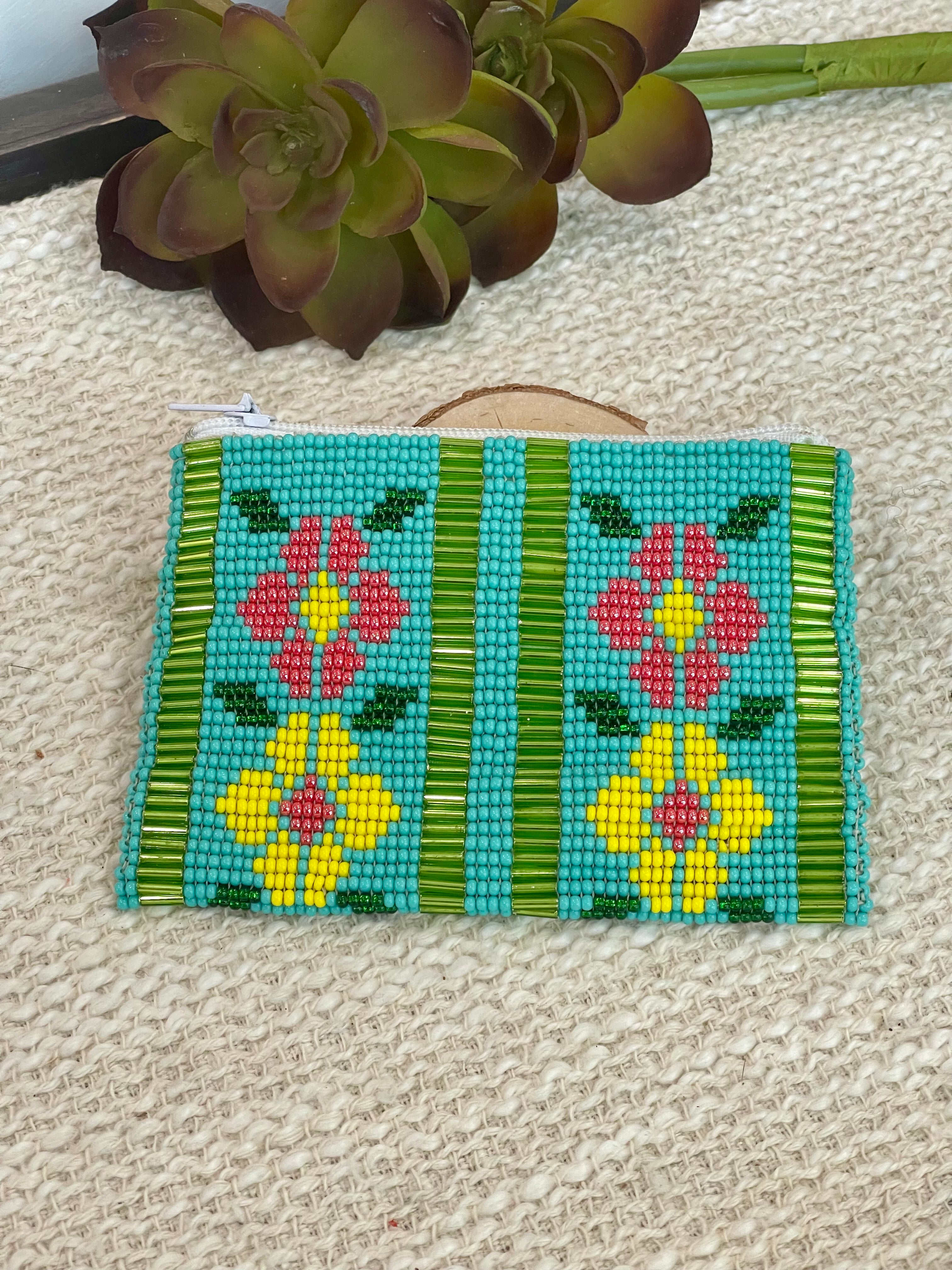 Handmade Beaded Flower Coin Purse