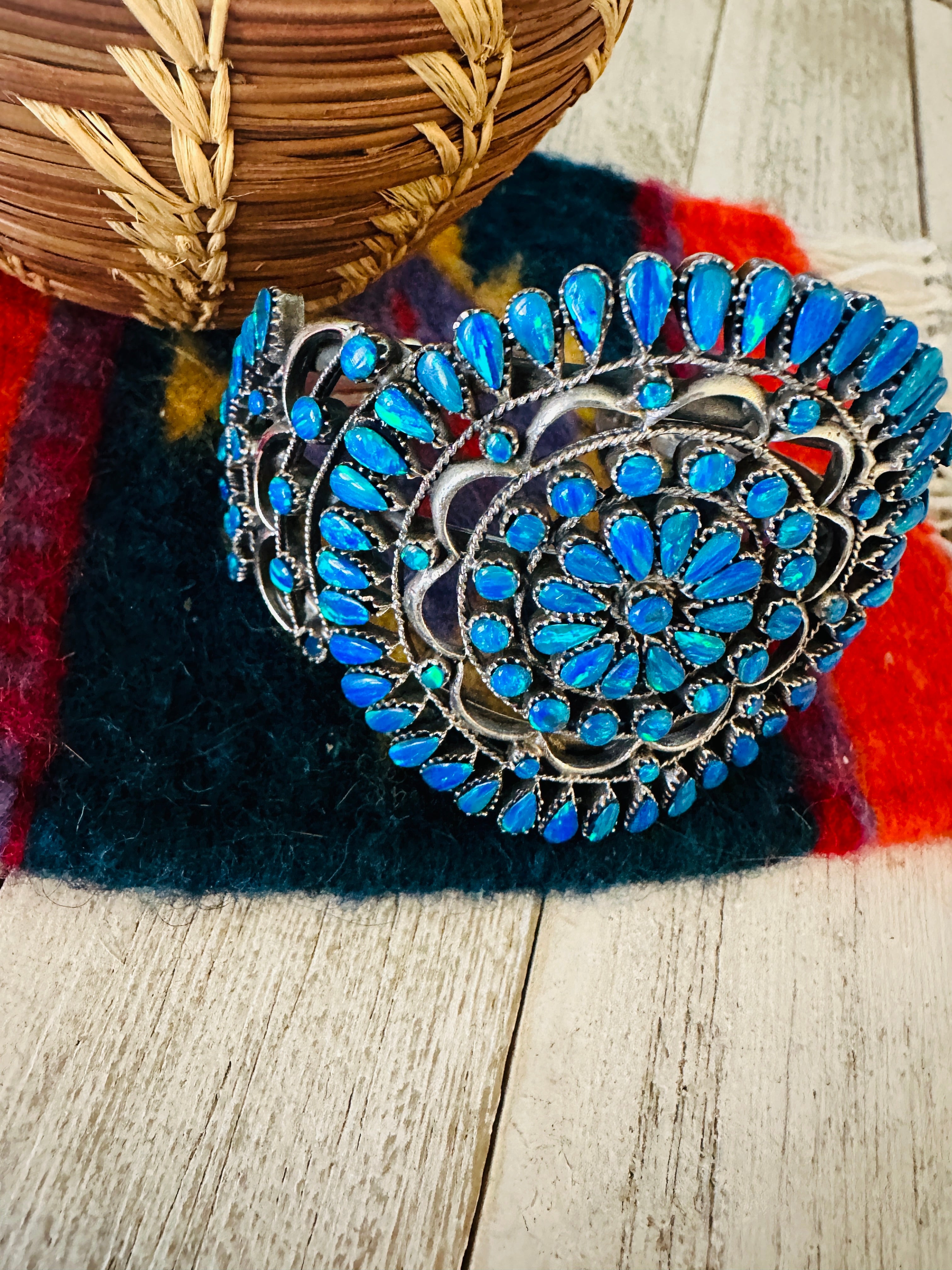 Nizhoni Handmade Sterling Silver & Blue Opal Cuff Bracelet /