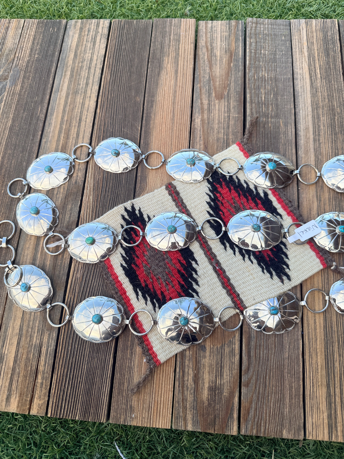 Handcrafted Vintage Old Pawn Turquoise & Nickel Concho Belt