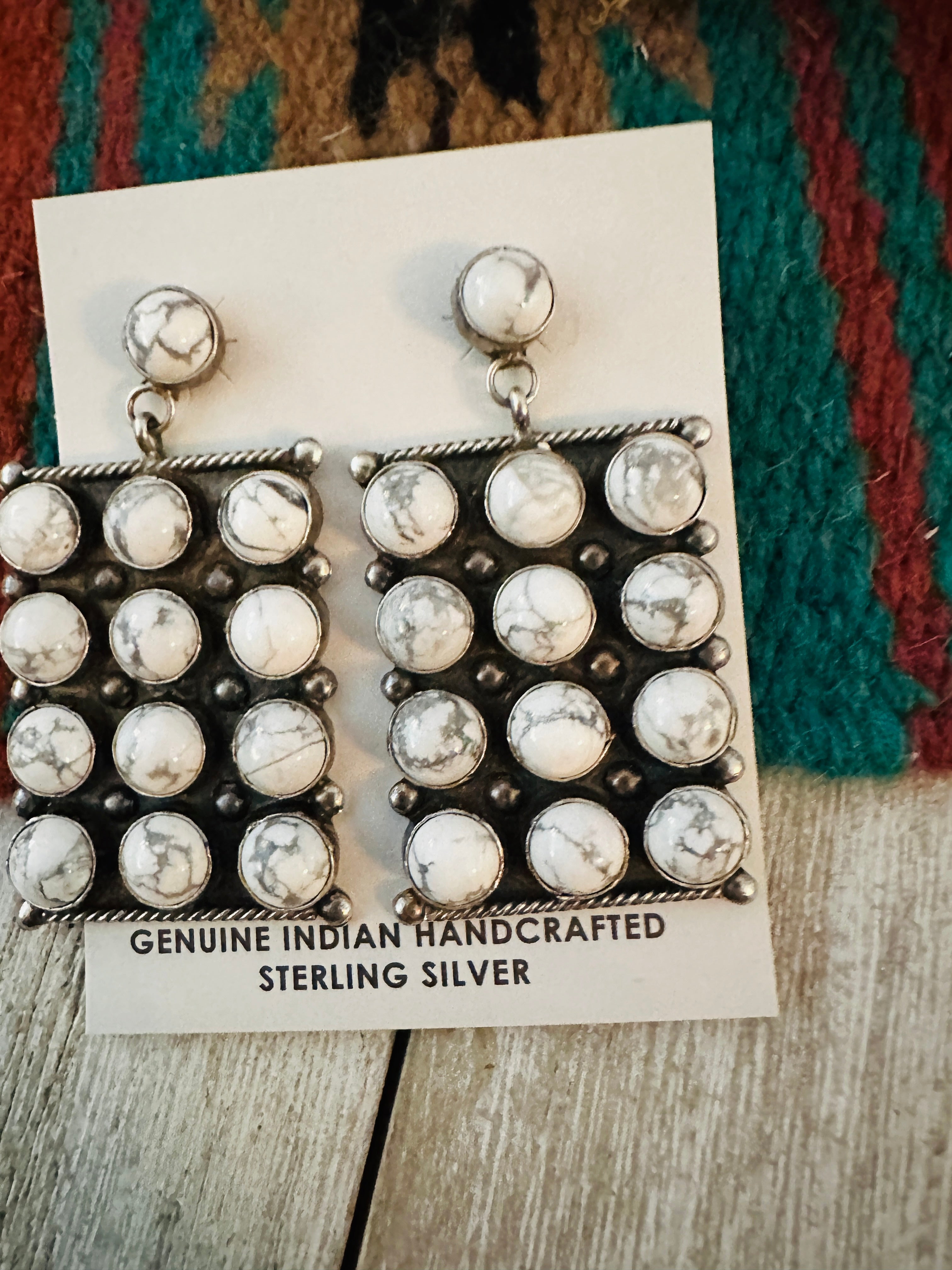 Navajo Howlite & Sterling Silver Dangle Earrings by Jacqueline Silver