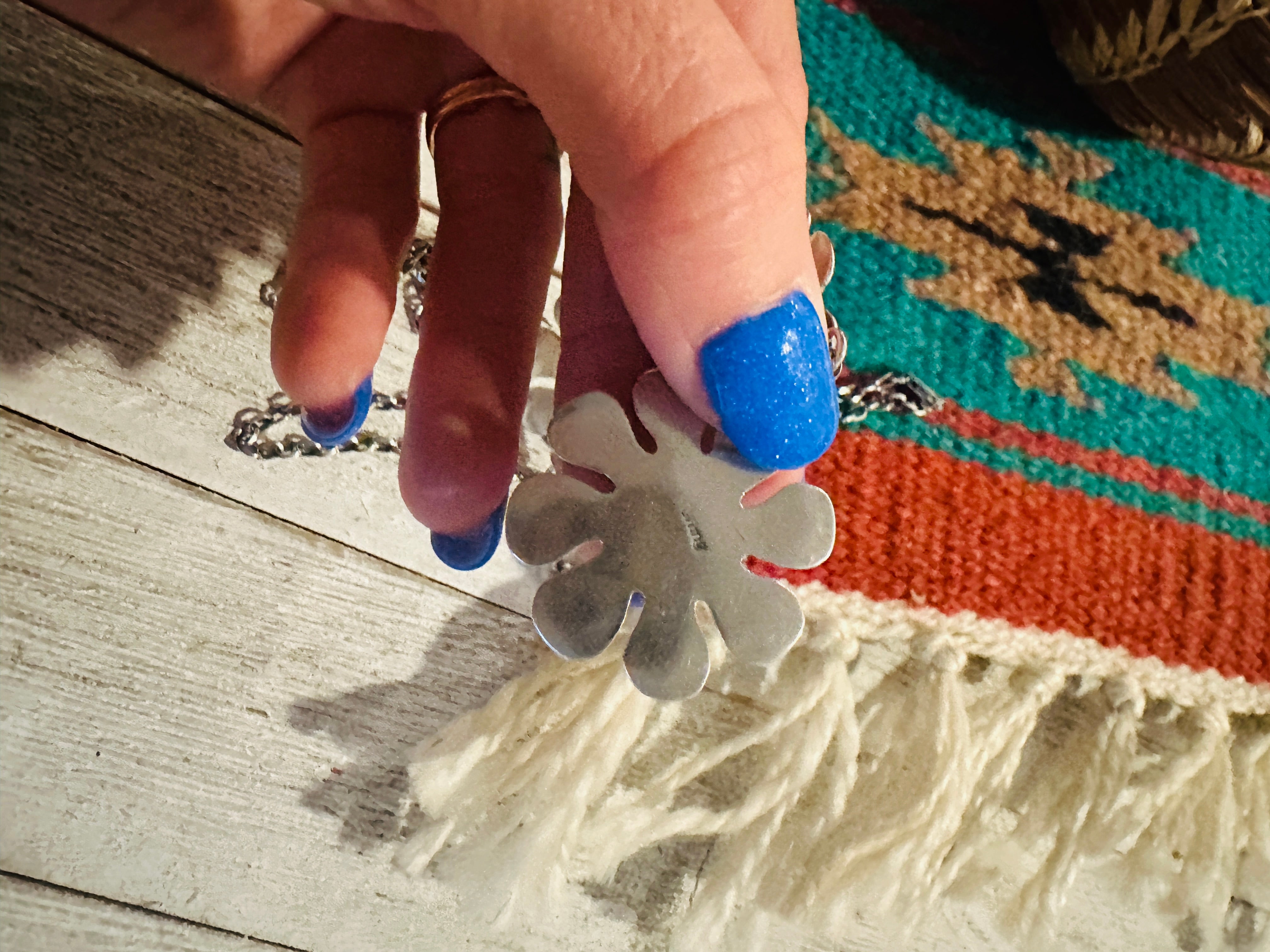 Handcrafted Sterling Silver & Turquoise Flower Lariat Necklace