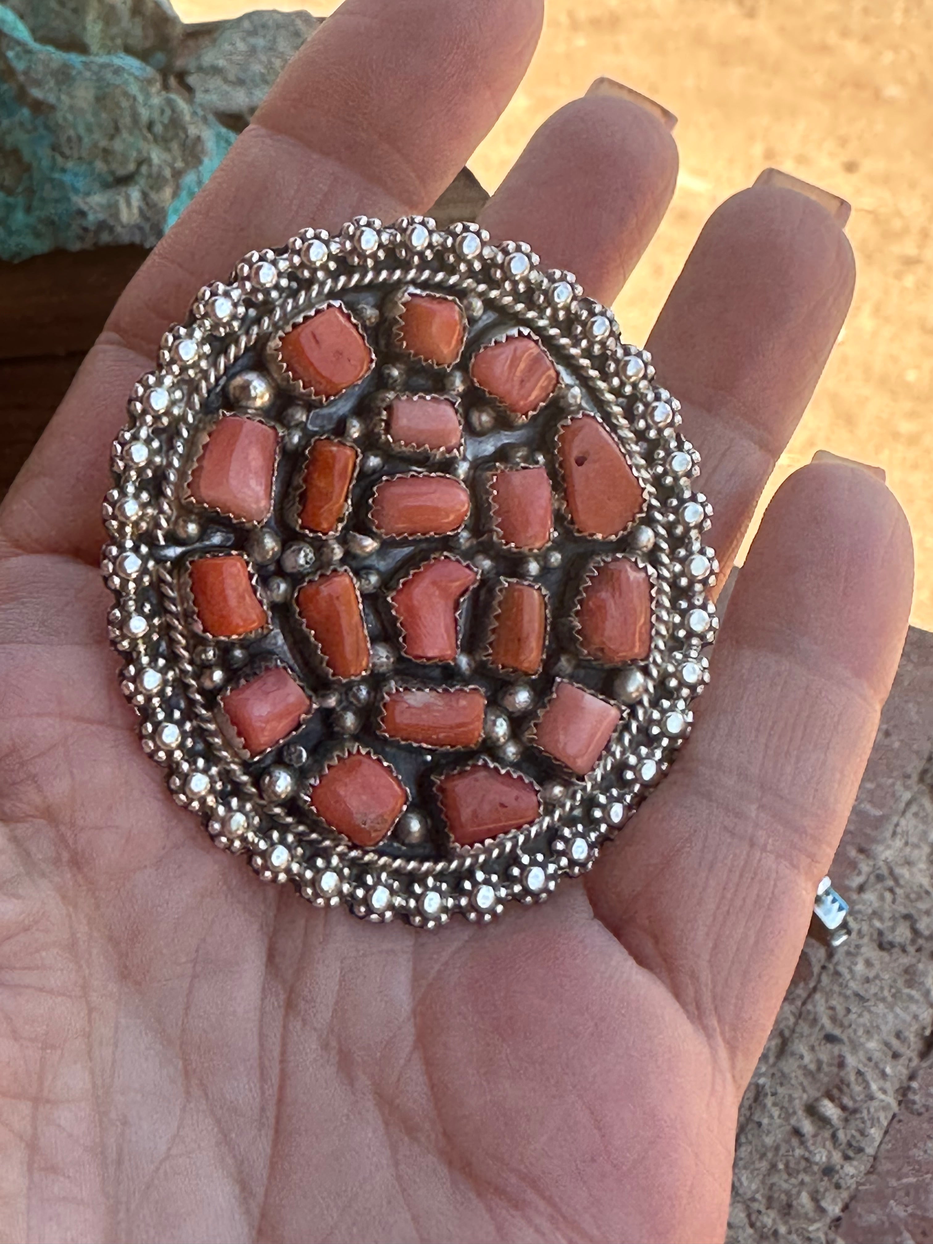 Handcrafted Old Pawn Natural Coral Cluster Ring Adjustable