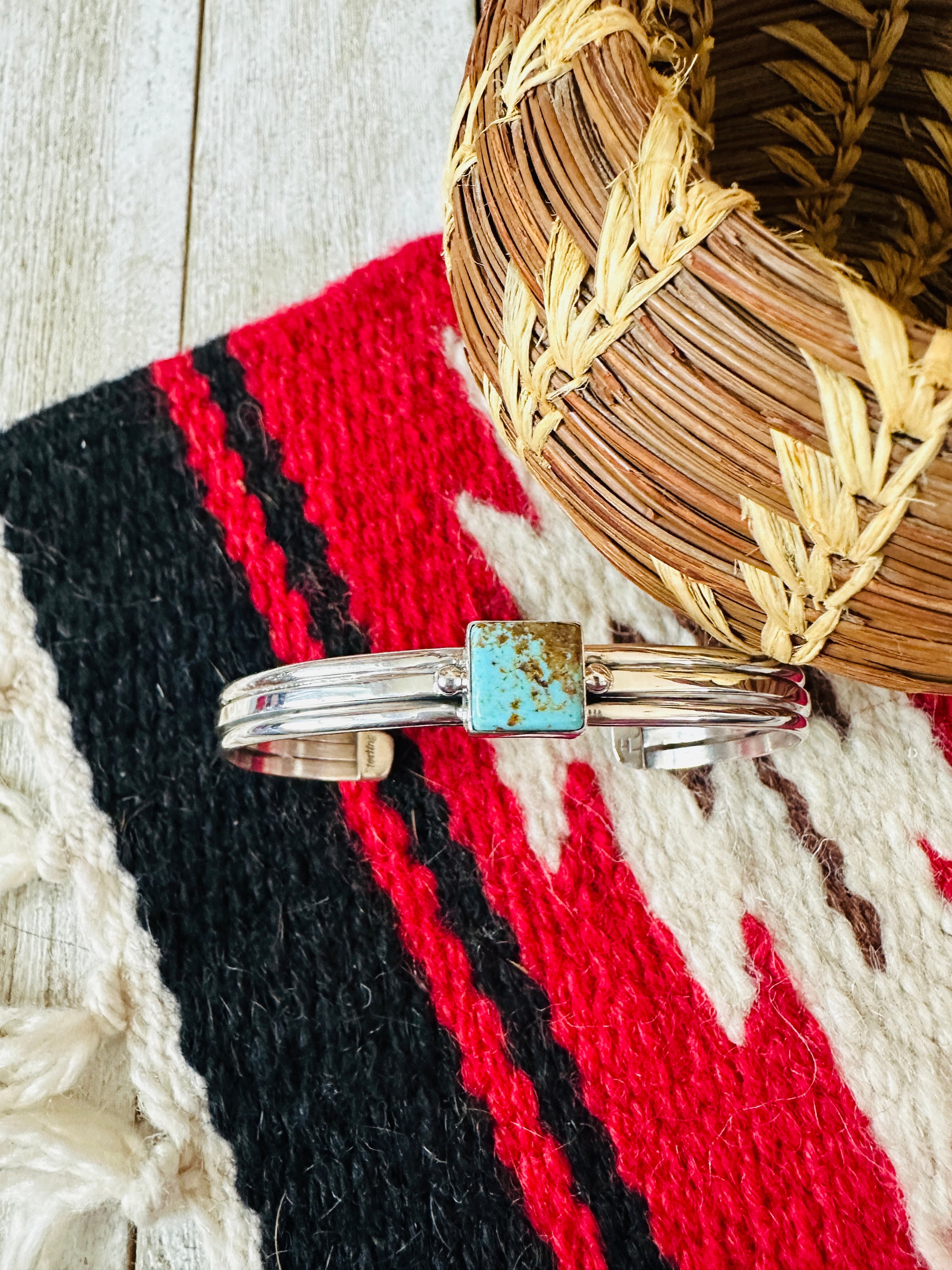 Handcrafted Sterling Silver & Turquoise Square Cuff Bracelet