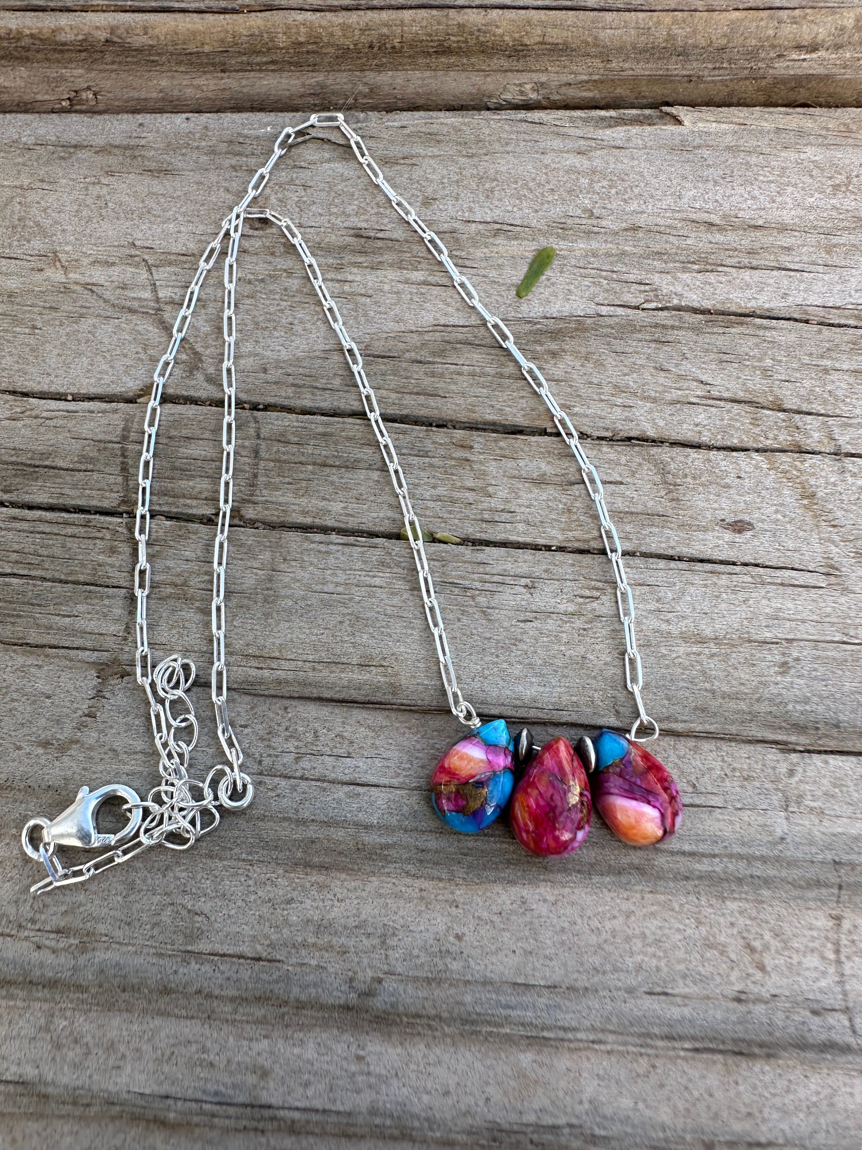 Tiny Dancer Handmade Sterling Silver & Pink Dream Mojave 3 Stone Necklace