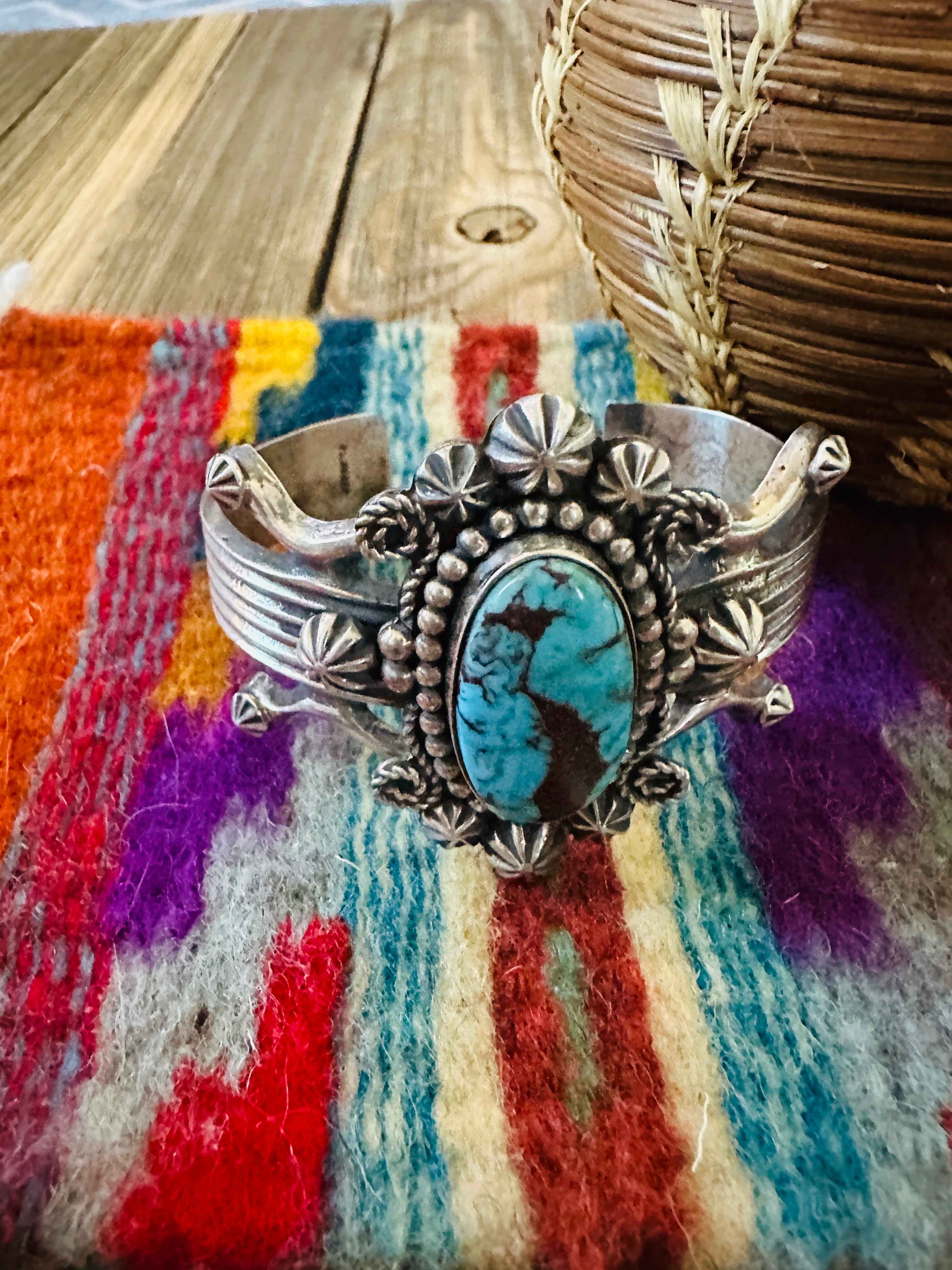 Handcrafted Egyptian Turquoise & Sterling Silver Cuff Bracelet by Rosella Paxson