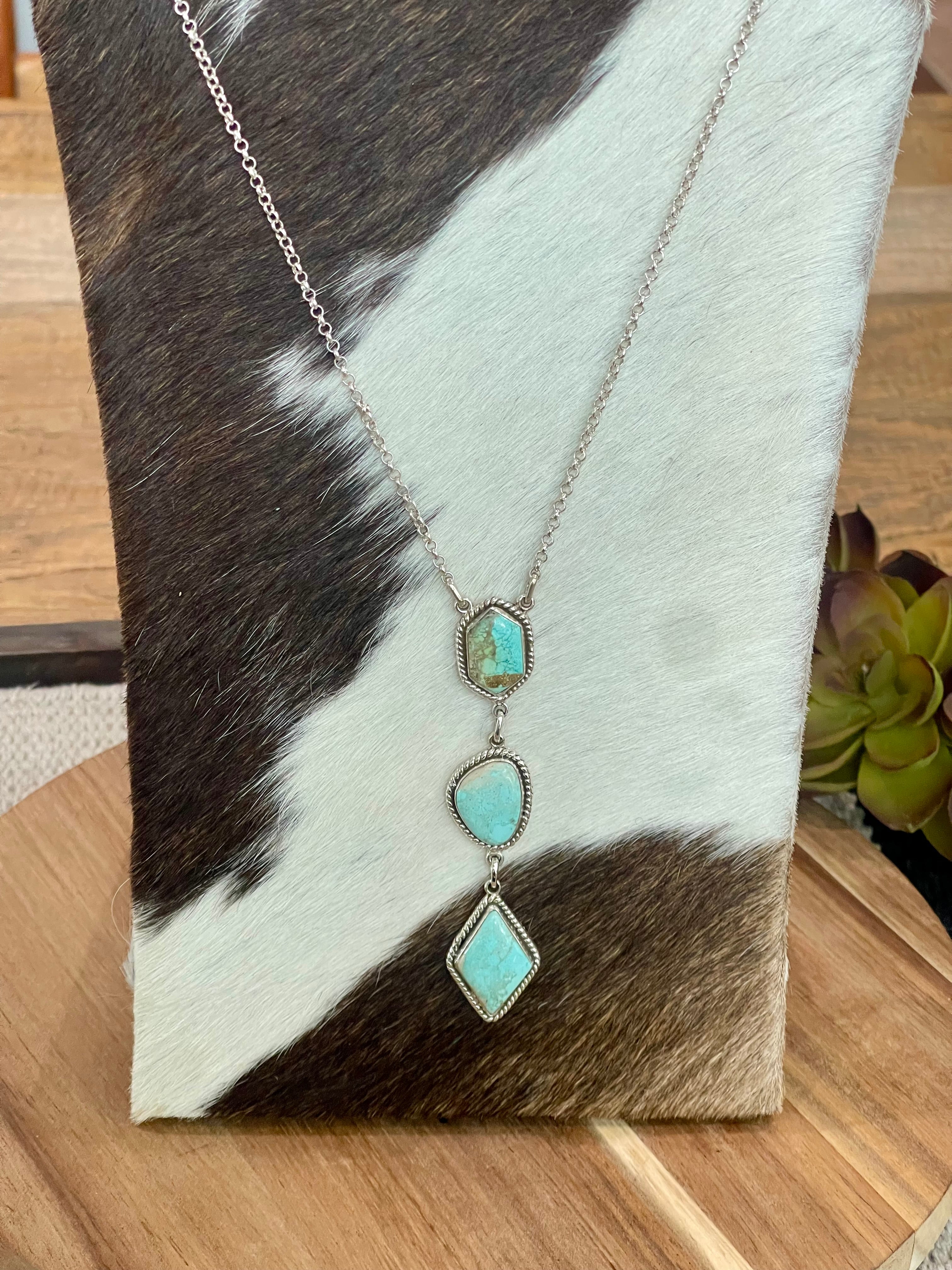 Handmade Sterling Silver & Carico Lake Turquoise Drop Necklace