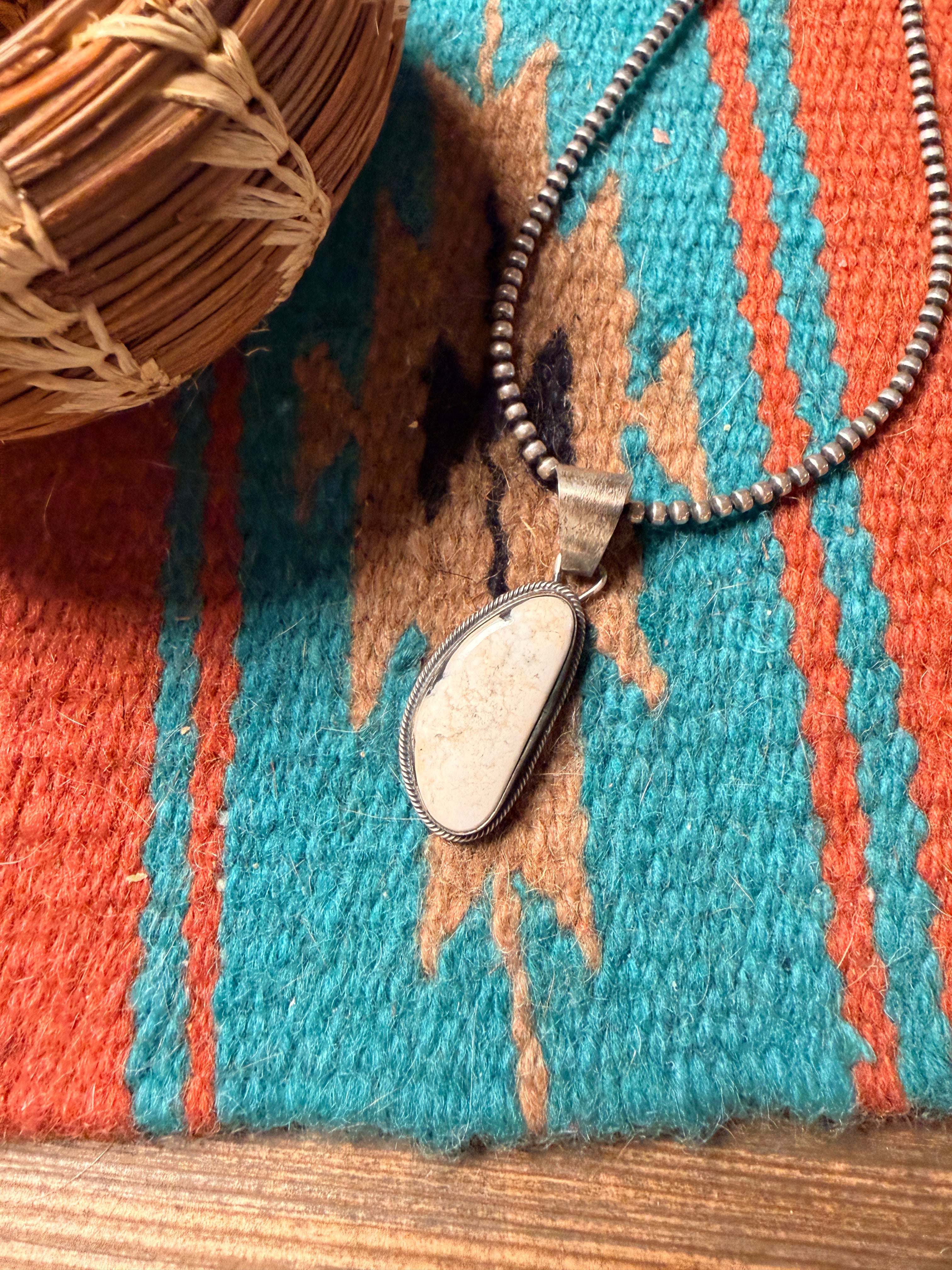 Handcrafted Sterling Silver & White Buffalo Pendant by Sheila Becenti