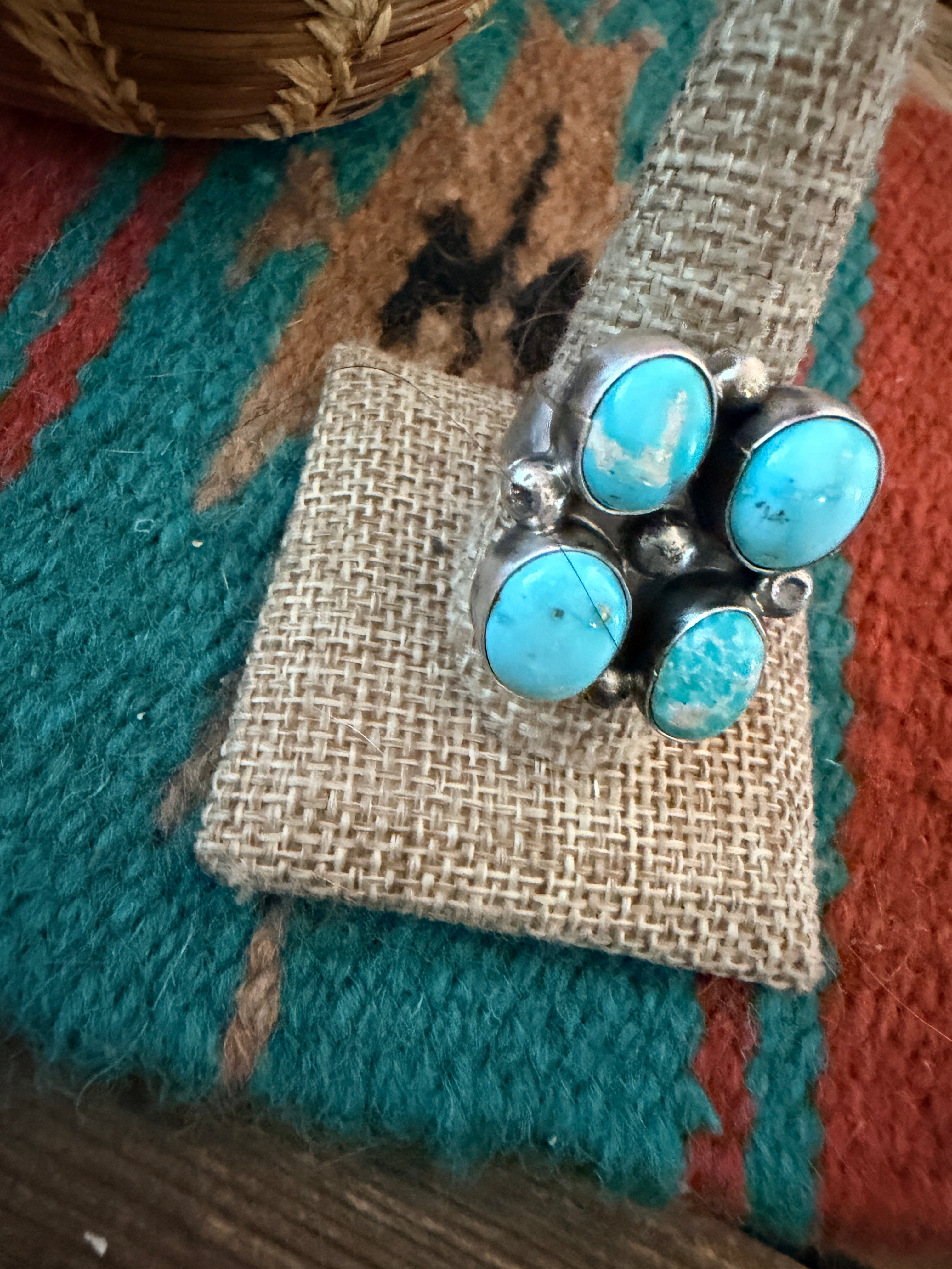 Handcrafted Turquoise & Sterling Silver Cluster Adjustable Ring