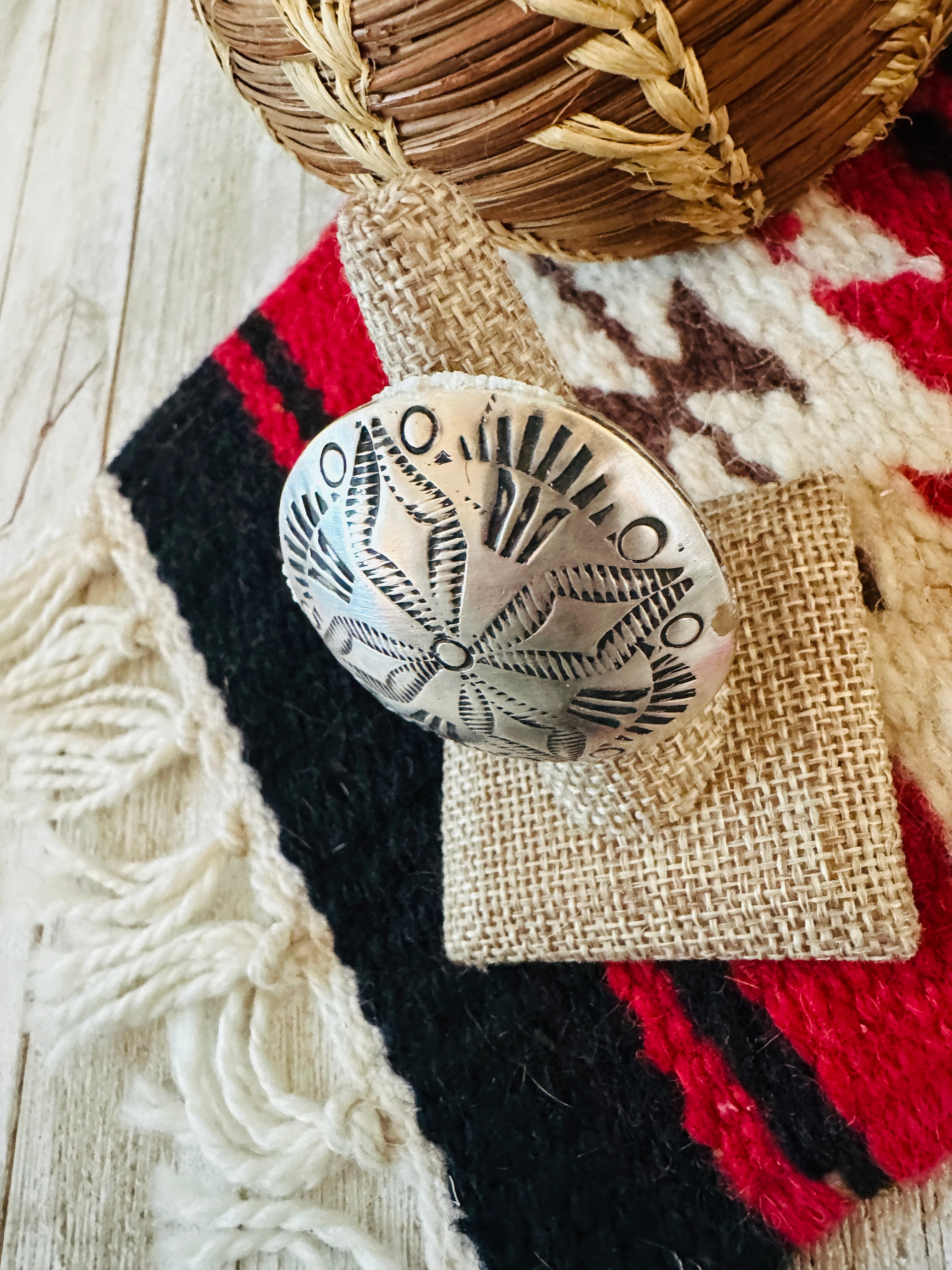 Handcrafted Sterling Silver Adjustable Concho Ring by Leander Tahe