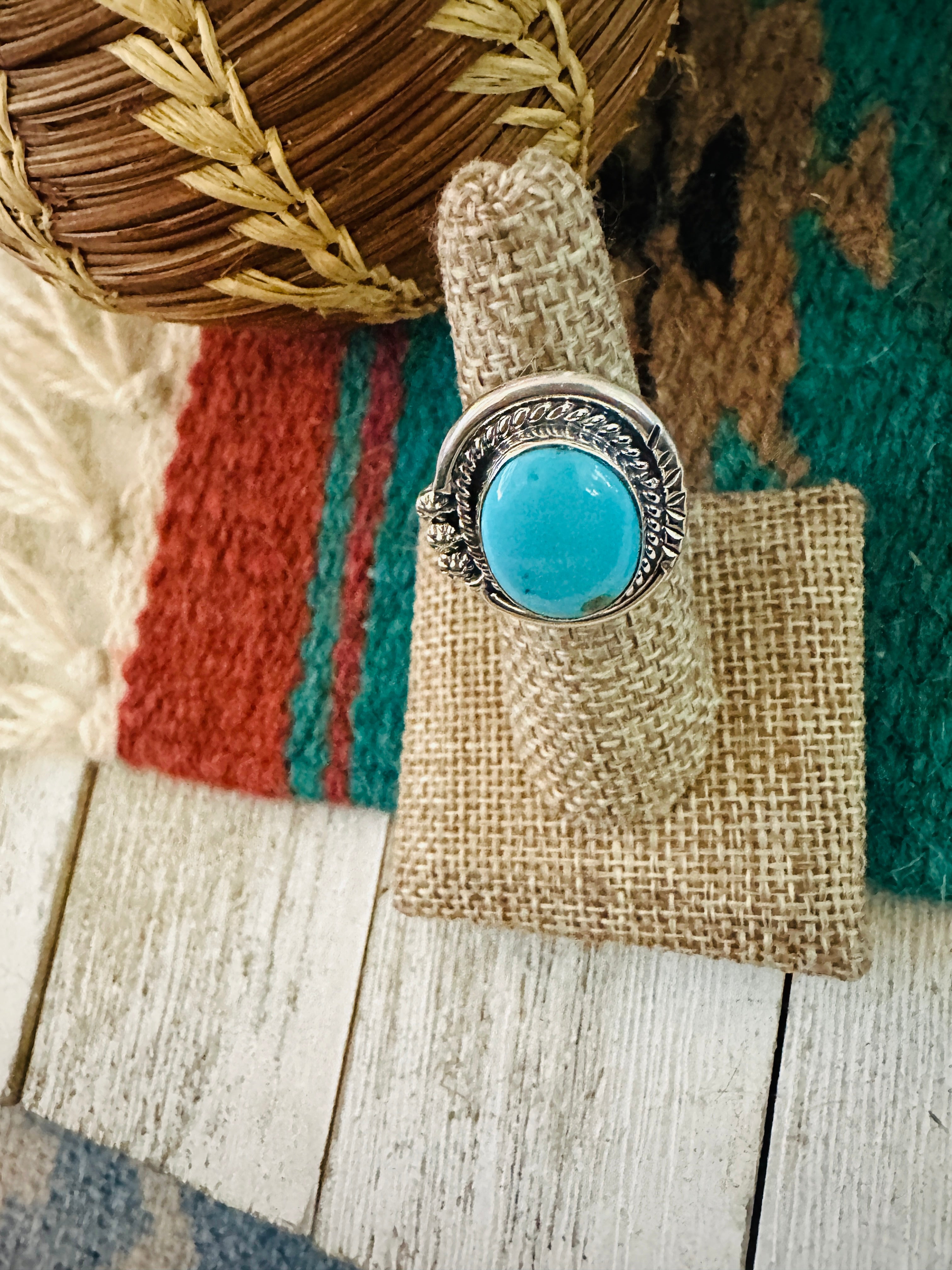 Handcrafted Turquoise & Sterling Silver Ring Size 6