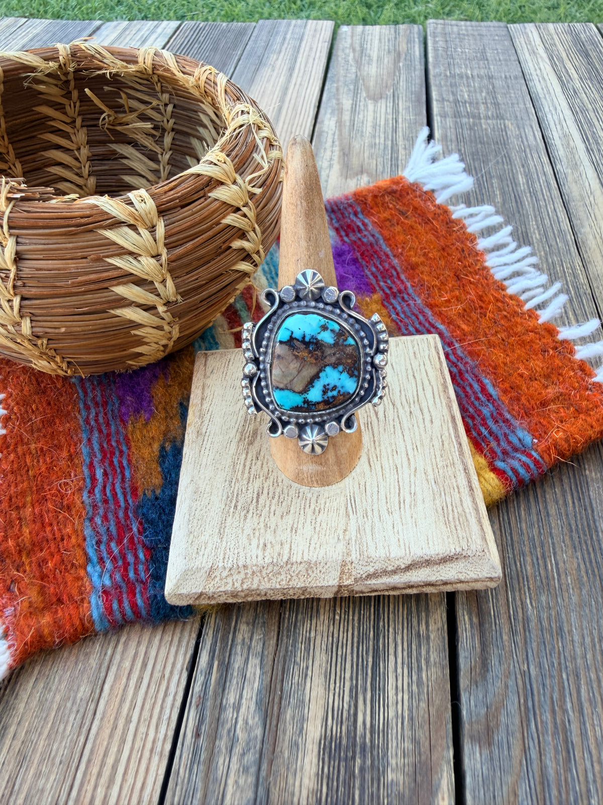 Handcrafted Royston Turquoise & Sterling Silver Ring 7.5 by Rosella Paxson