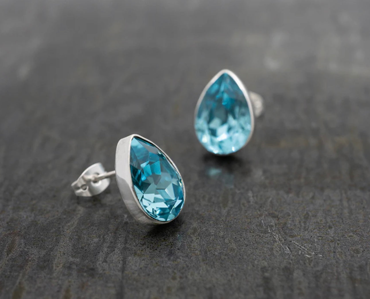 Aquamarine Blue Crystal Teardrop Studs