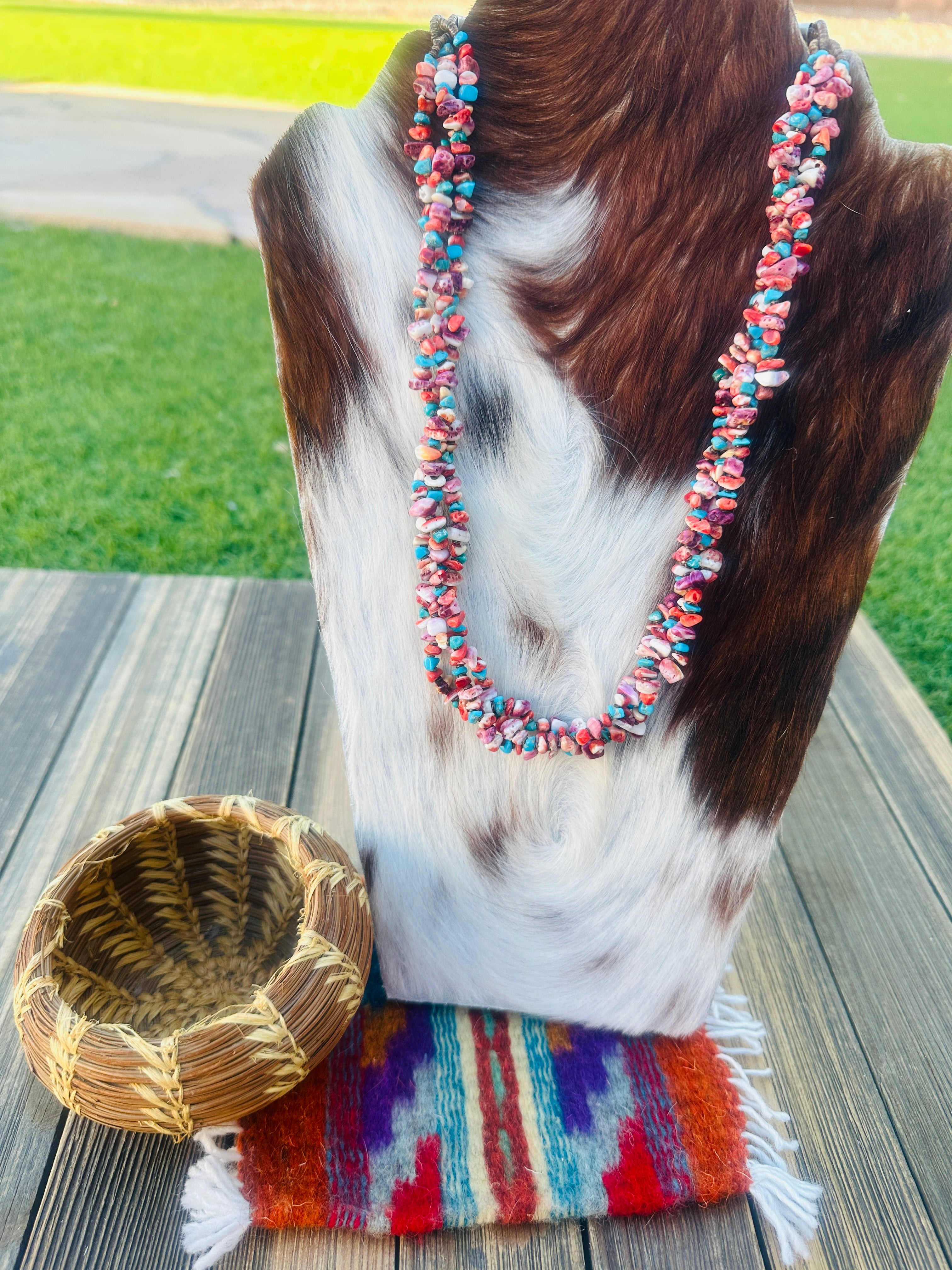 Old Pawn Handcrafted Spiny Oyster, Heishi & Sterling Silver Beaded 22” Necklace
