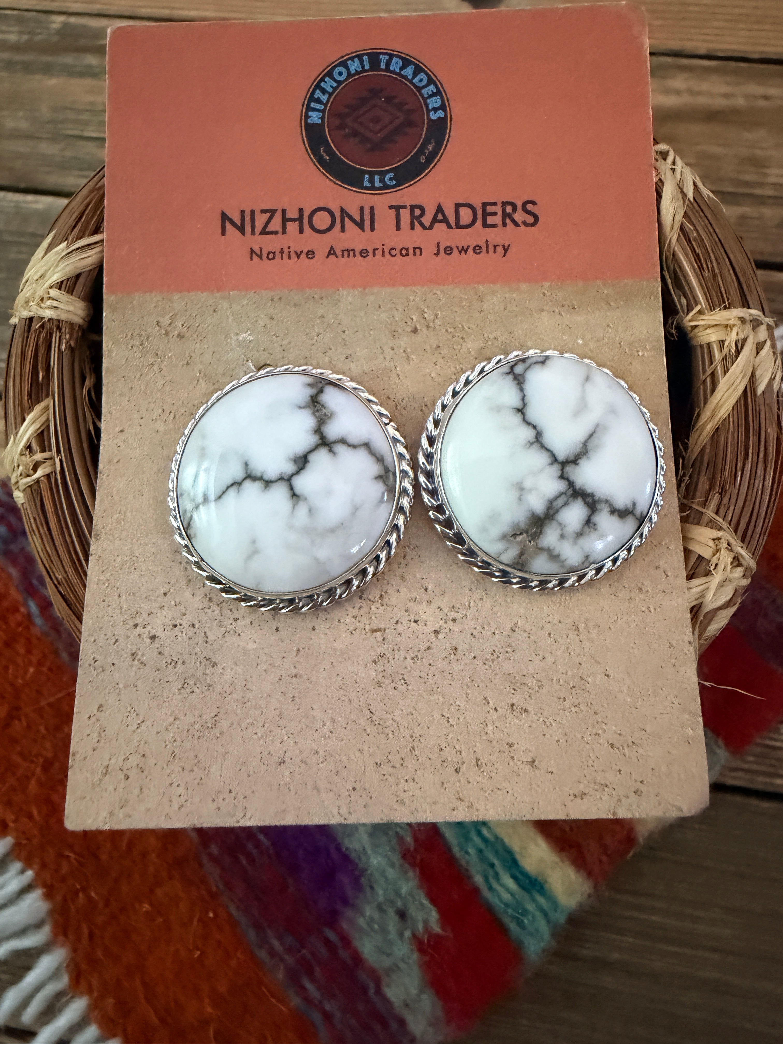 Handcrafted White Buffalo & Sterling Silver Post Earrings