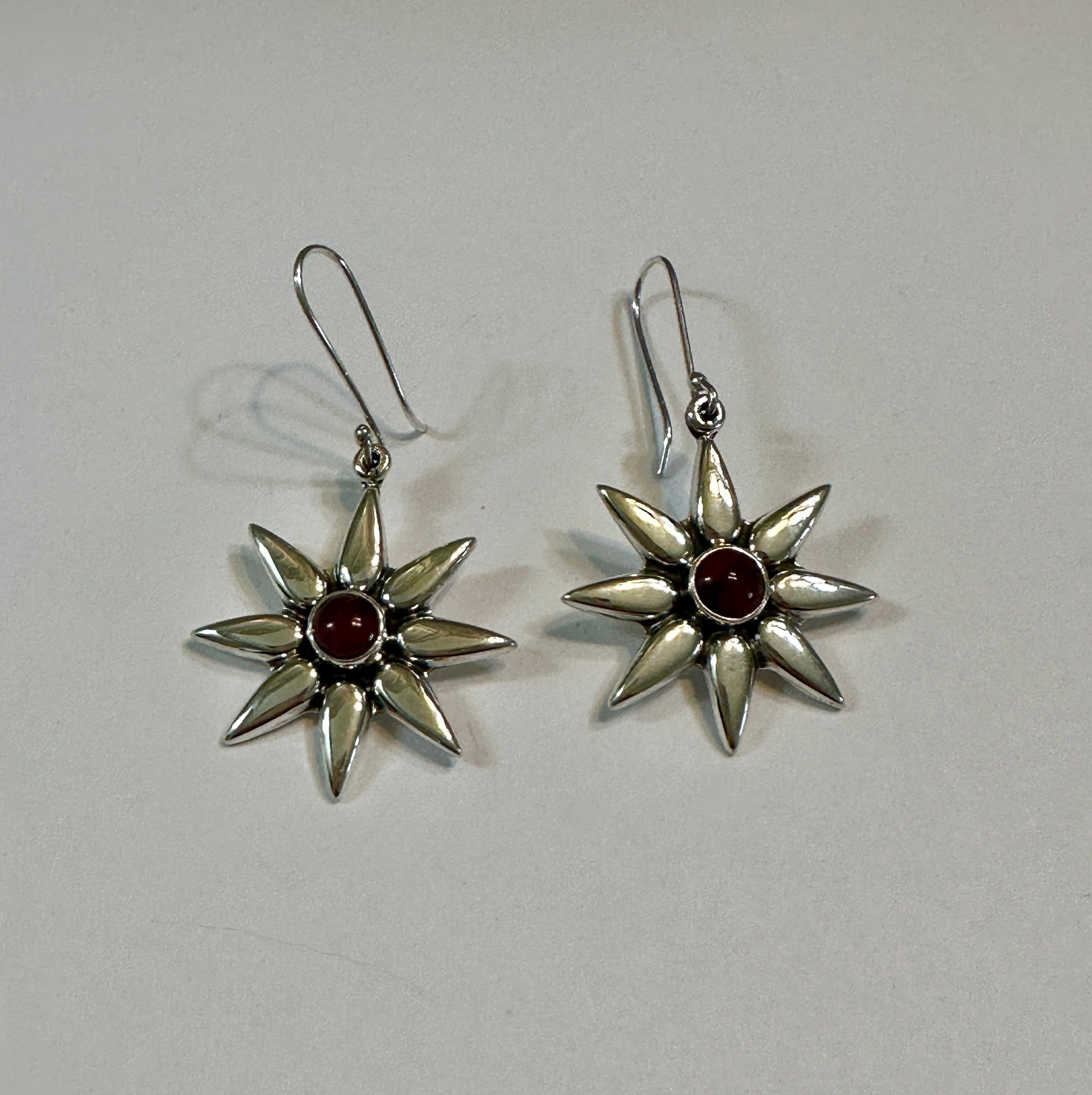 Mini Red Jasper Sunburst Earrings on Hook