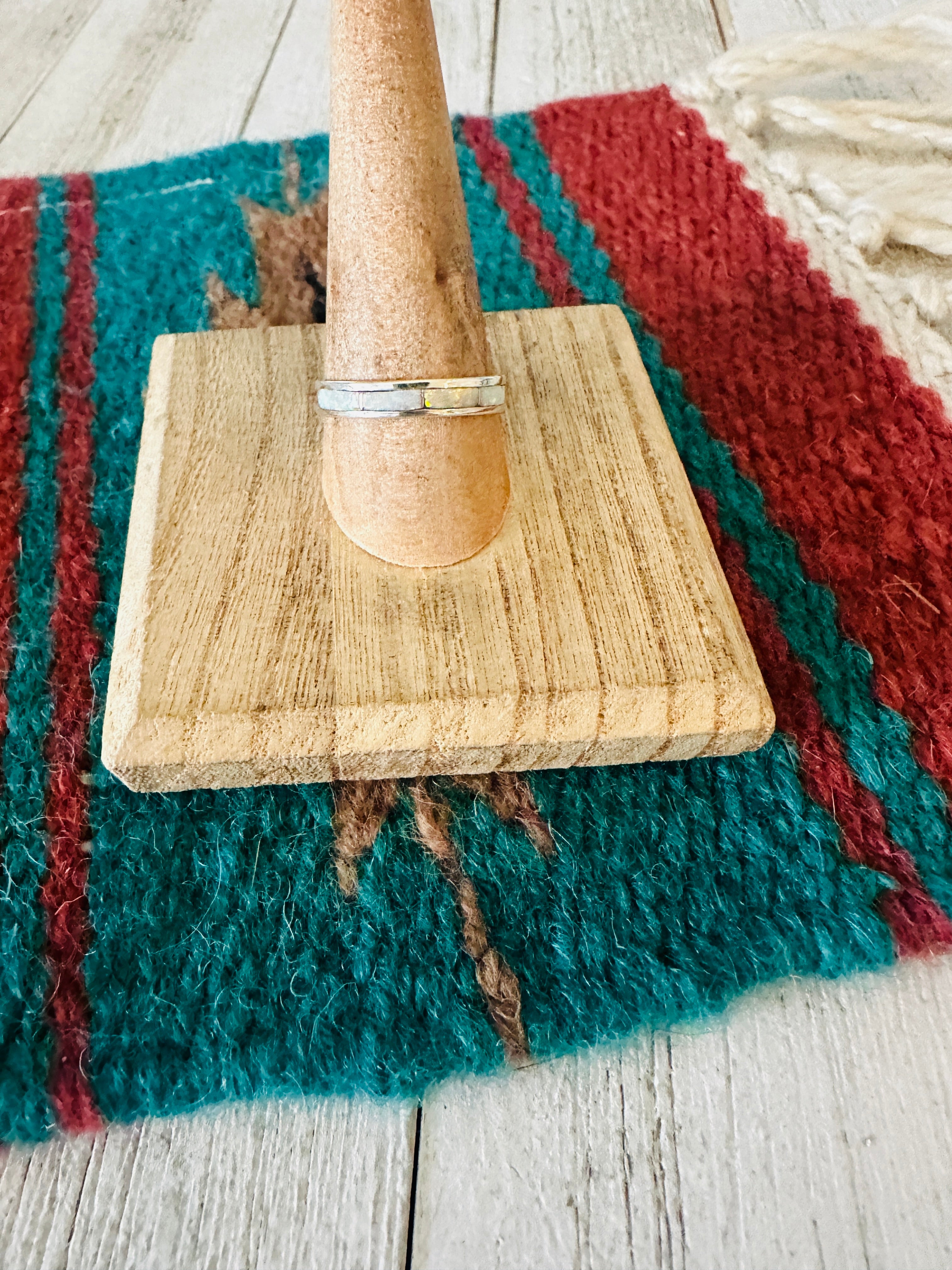 Handcrafted Sterling Silver & White Opal Inlay Band Ring