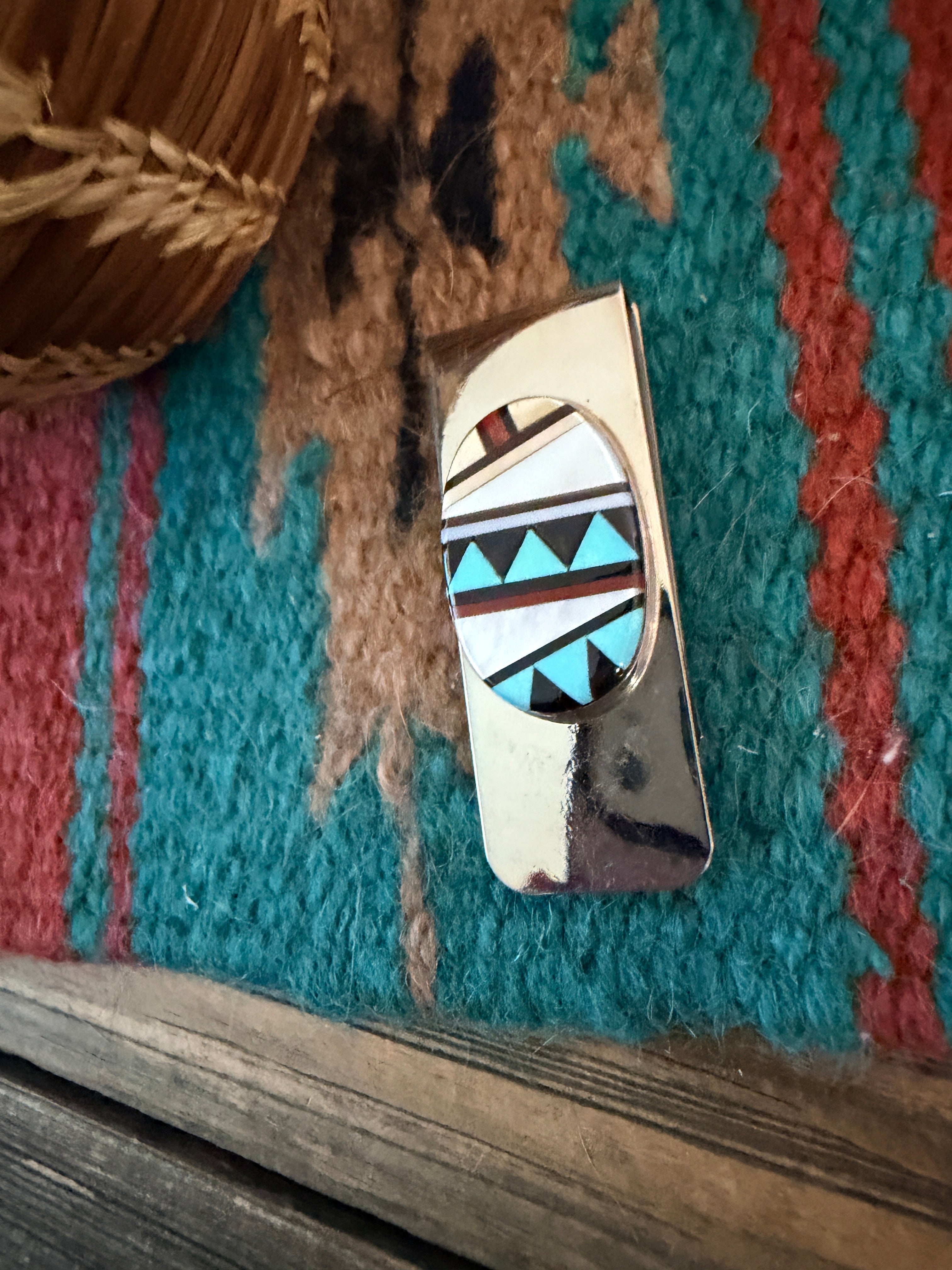Handcrafted Multi Stone & Sterling Silver Inlay Money Clip