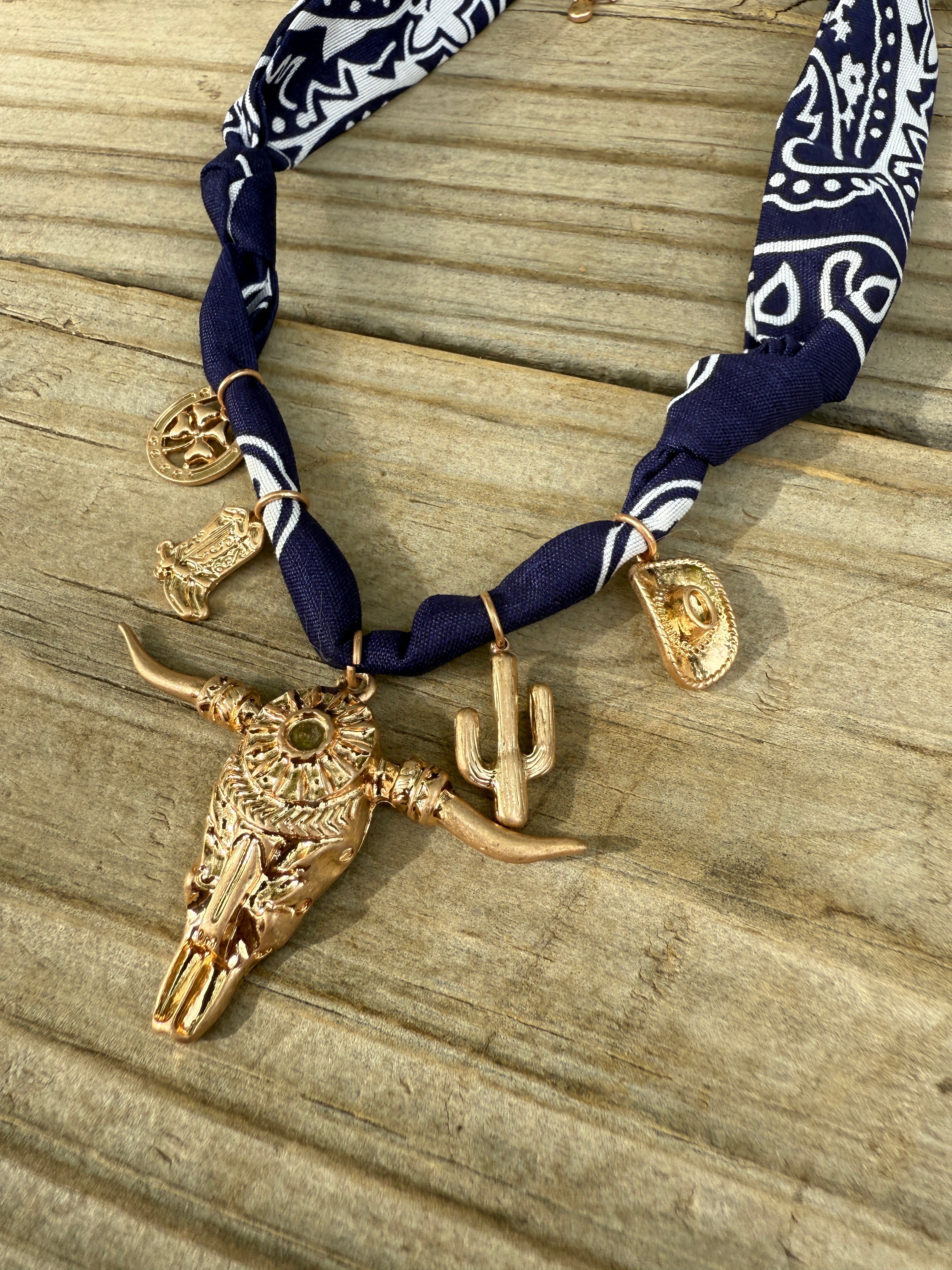 "THE GOLDEN COLLECTION" Handmade Bandana Charm Necklace NAVY
