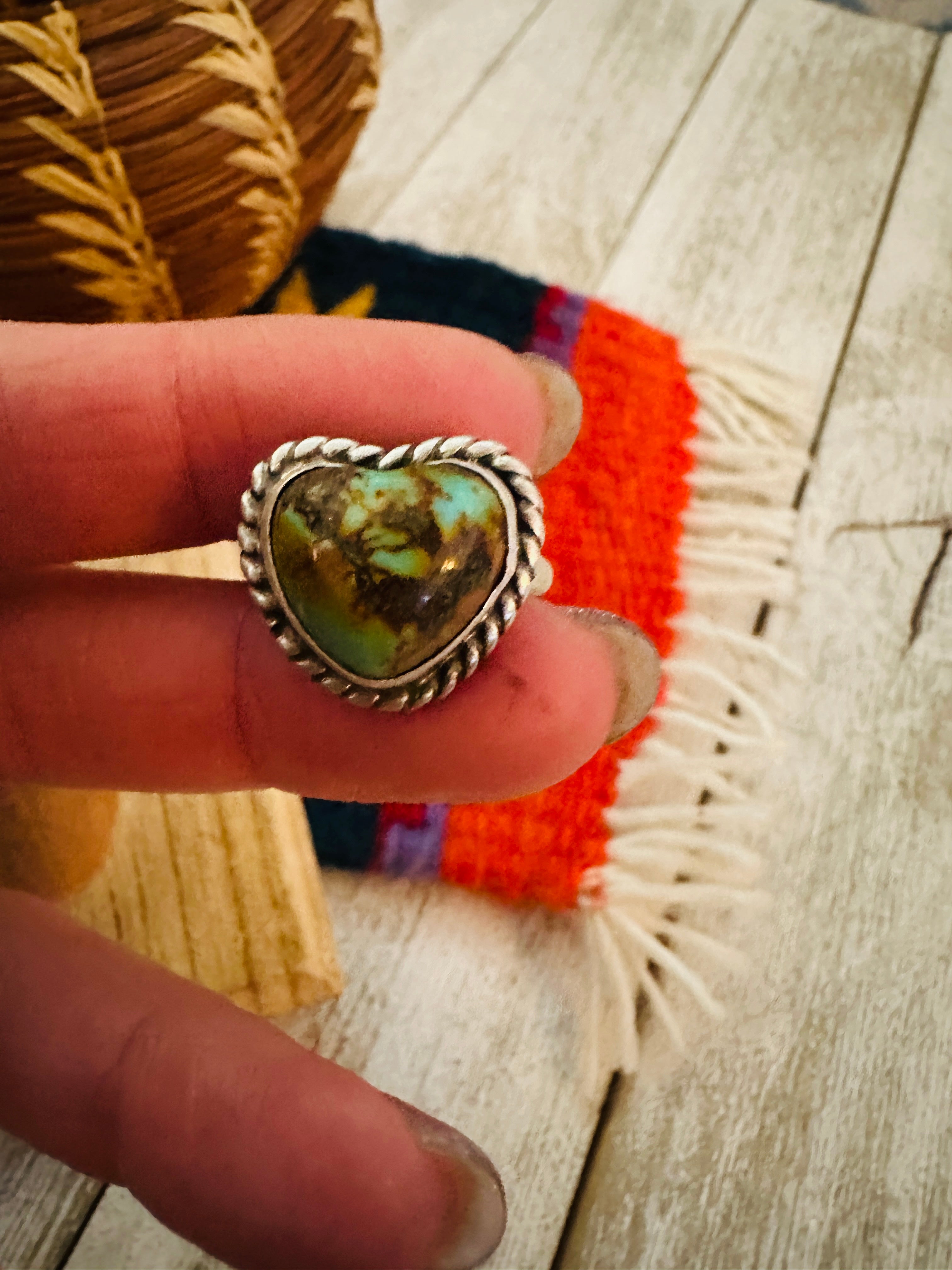 Navajo Sterling Silver & Turquoise Adjustable Heart Ring
