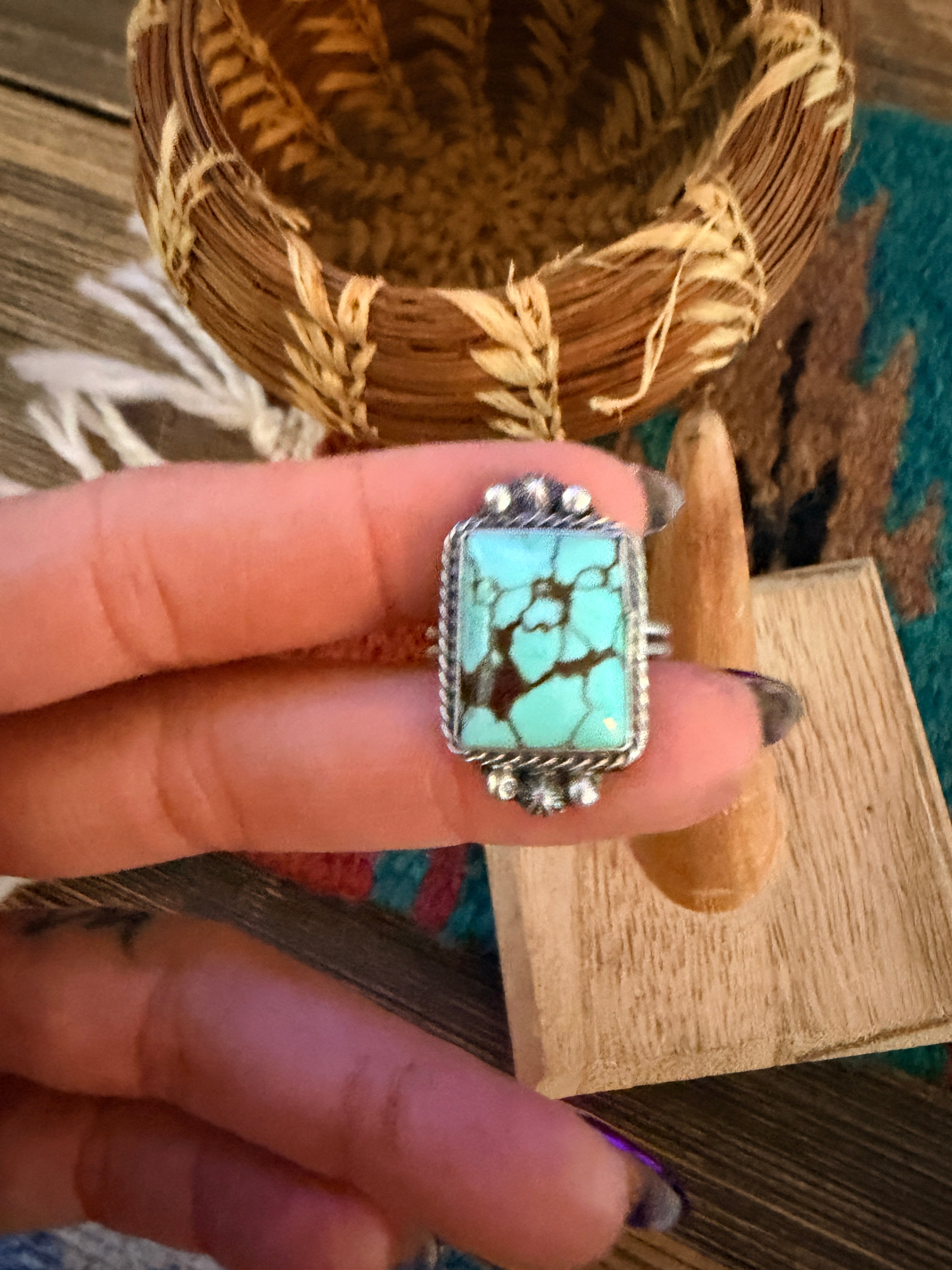 Handcrafted Turquoise & Sterling Silver Ring Size 9