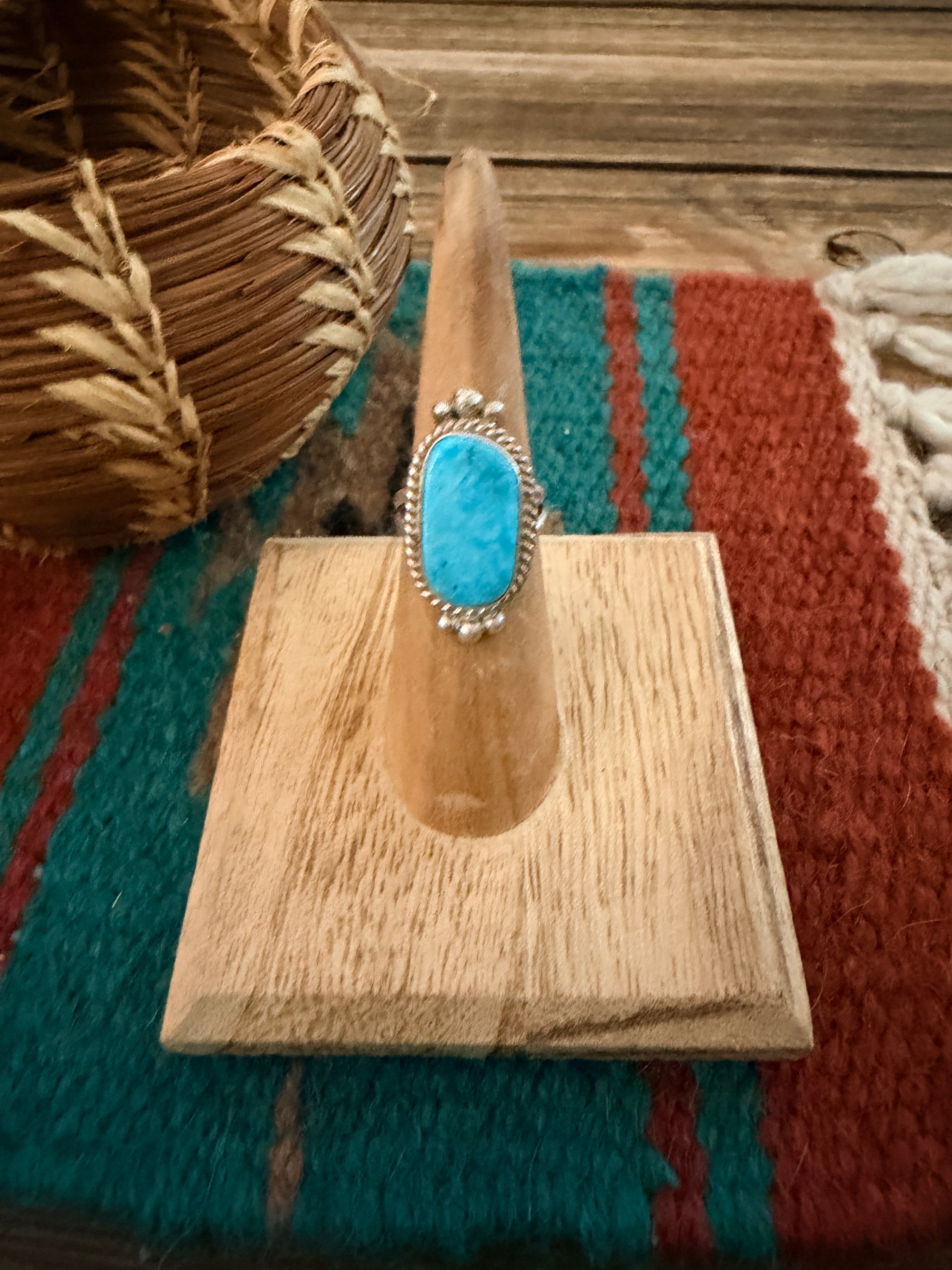 Handcrafted Turquoise & Sterling Silver Ring Size 4.75